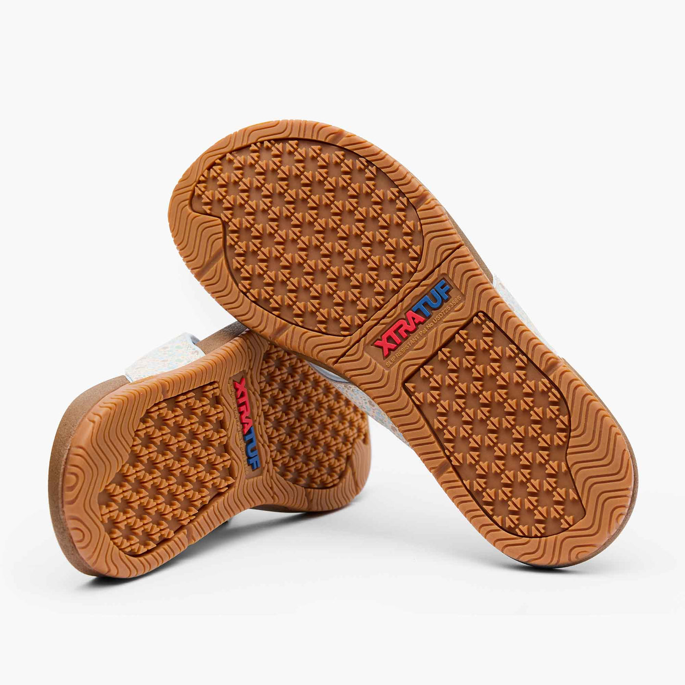 Auna sandals with their patterned TUFgrp outsoles facing forward.