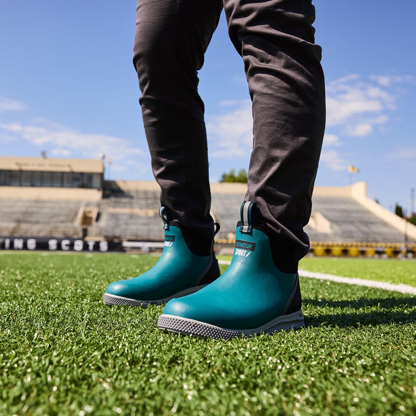 Green Men's Tailgate Ankle Deck Boot Sport On-Foot View.