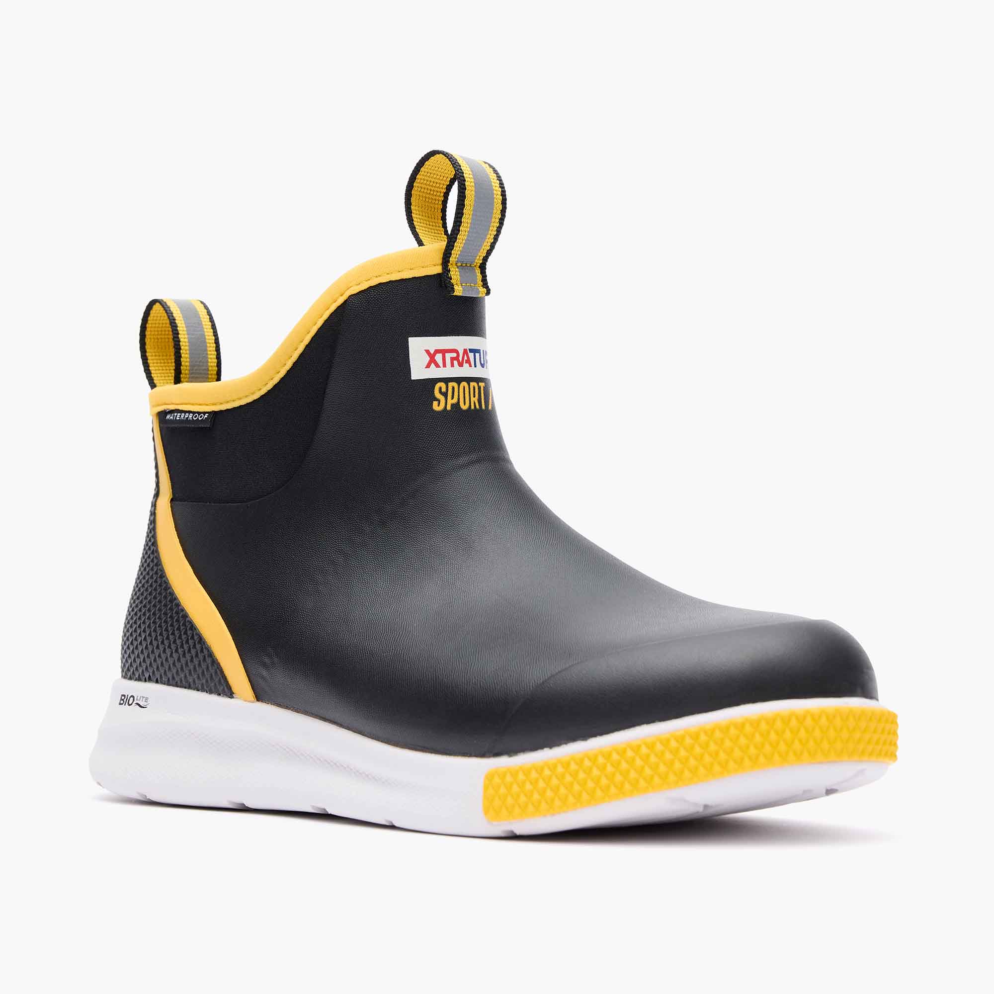 Black and Yellow Men's Tailgate Ankle Deck Boot Sport Main View.