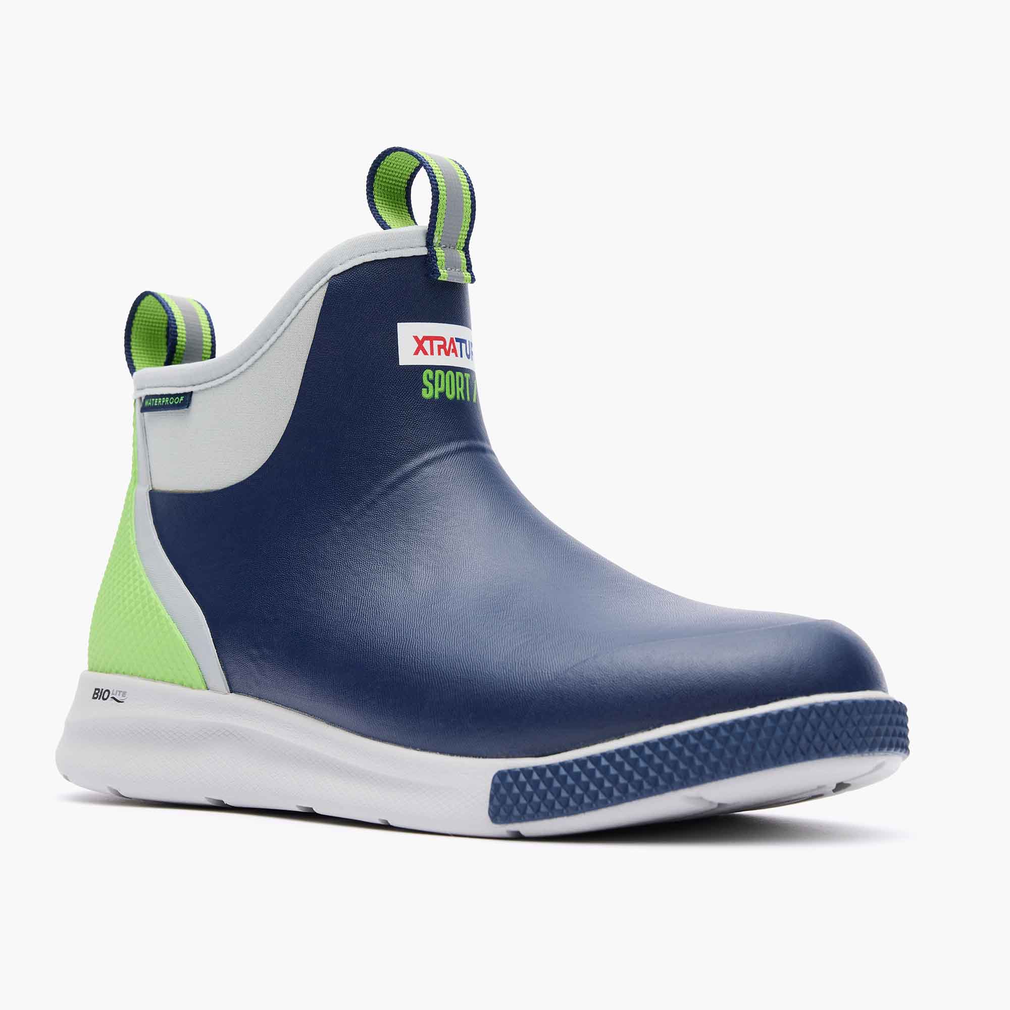 Navy and Green Men's Tailgate Ankle Deck Boot Sport Main View.
