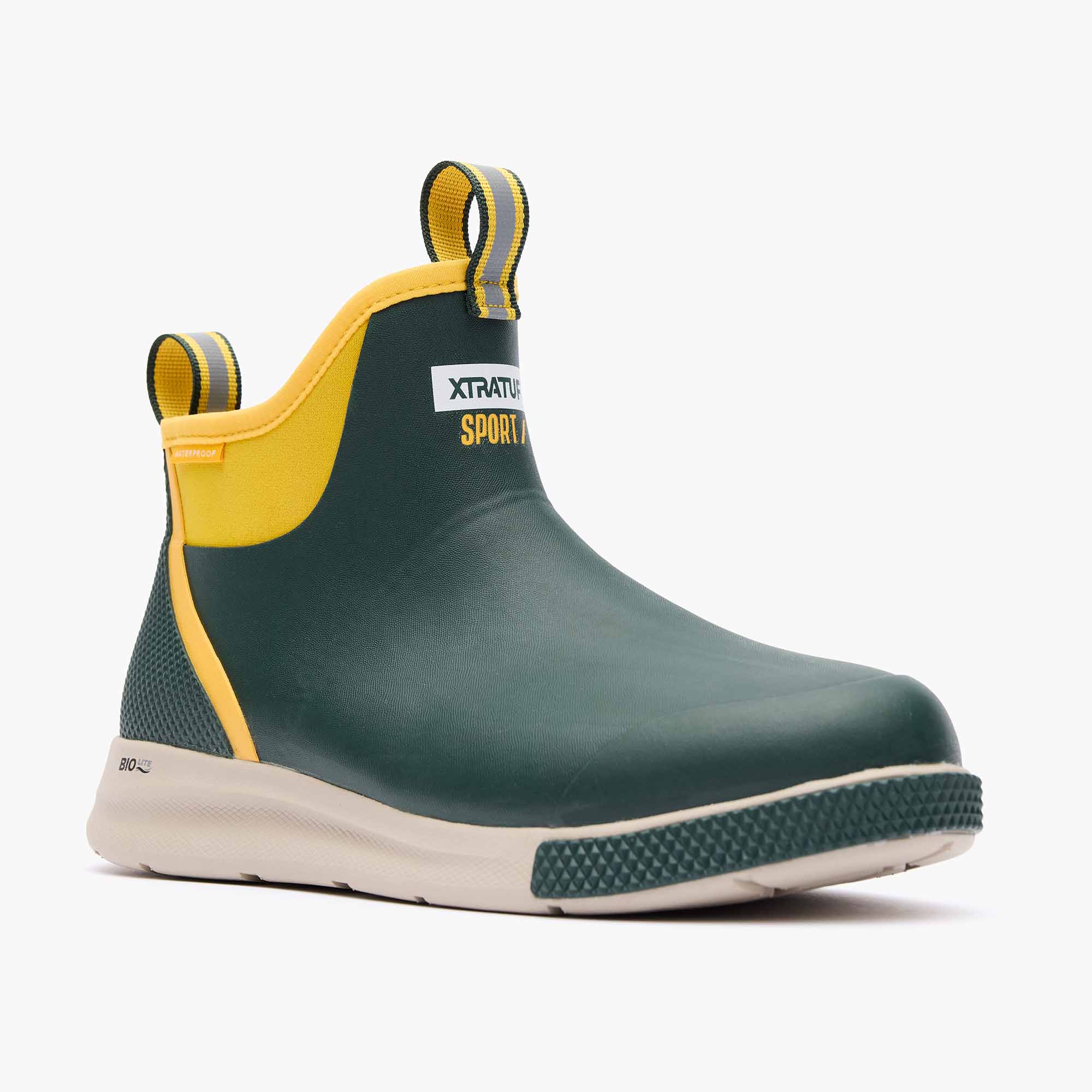 Green and Yellow Men's Tailgate Ankle Deck Boot Sport Main View.