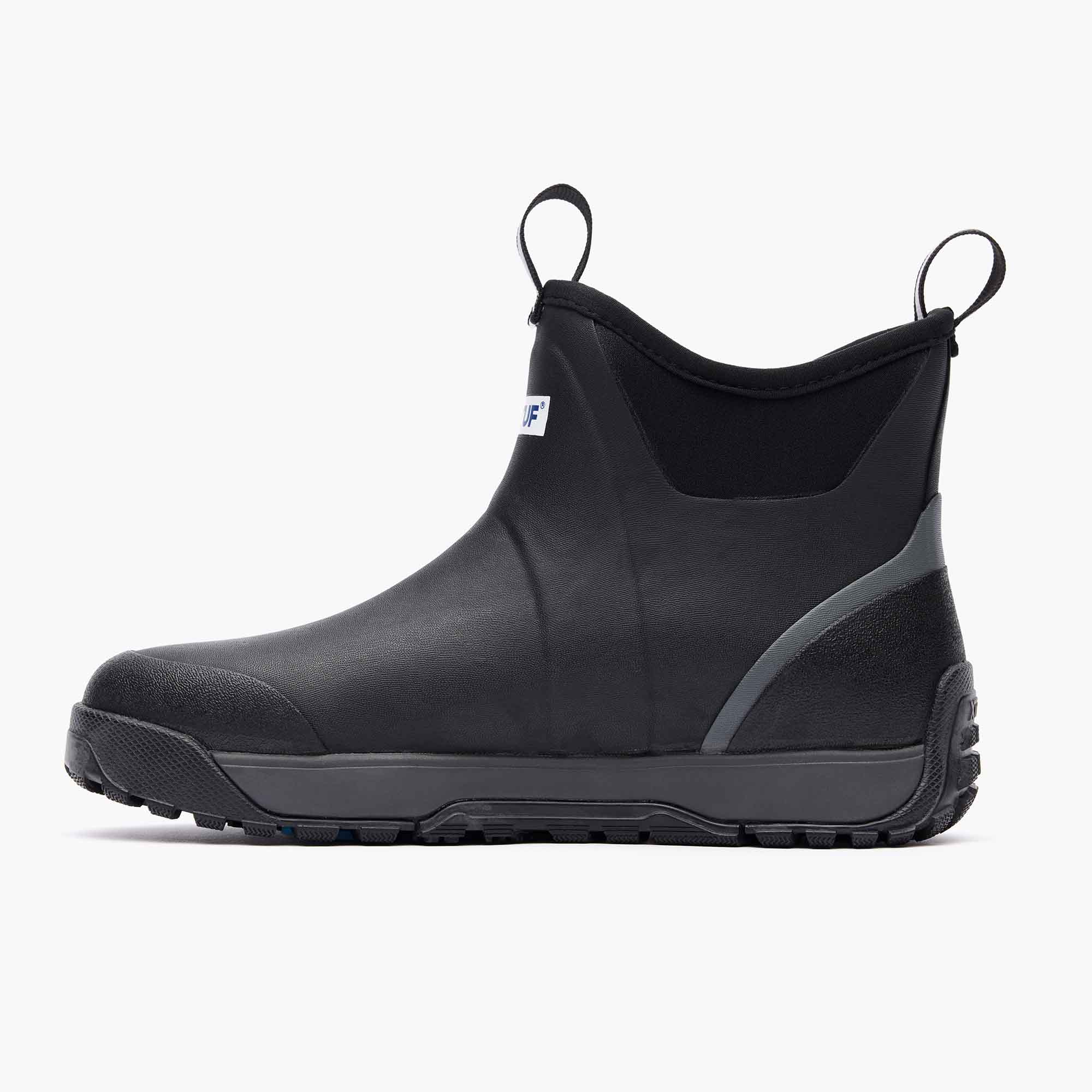 Black Men's Ice Fleece Lined Ankle Deck Boot Instep View.