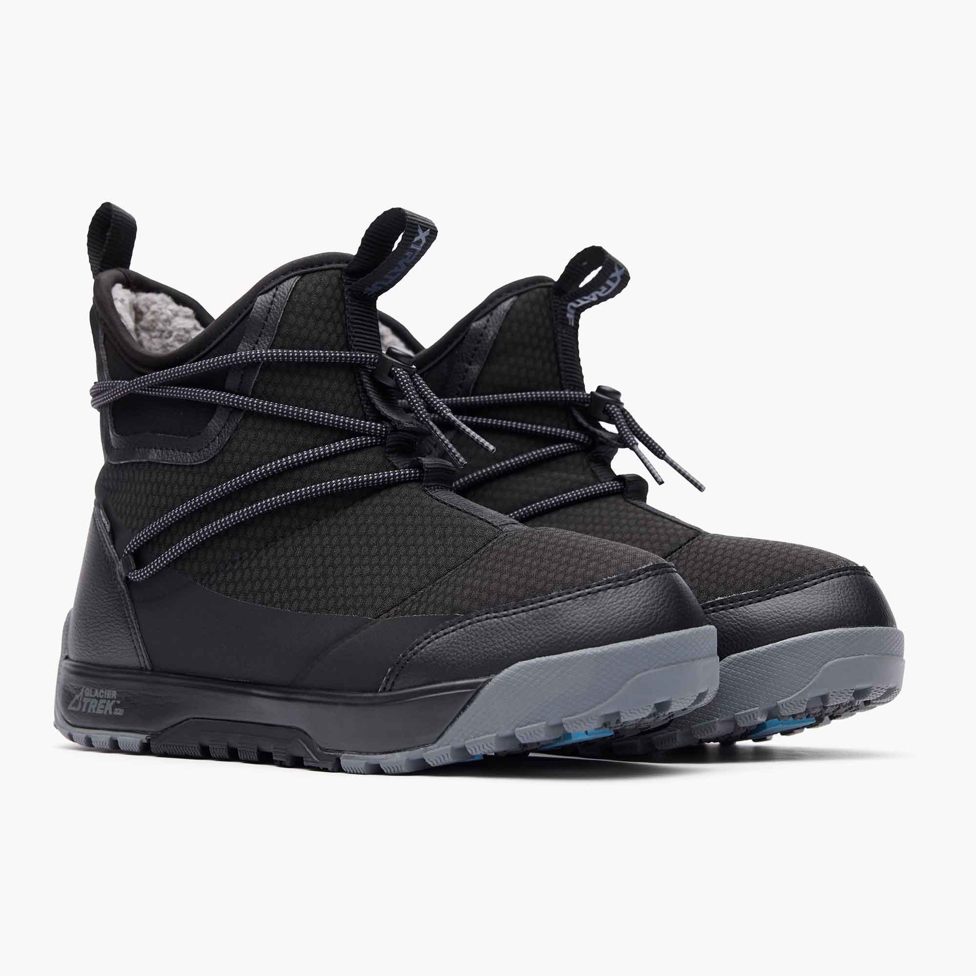Black Women's Ice Nylon Ankle Deck Boot Back View.