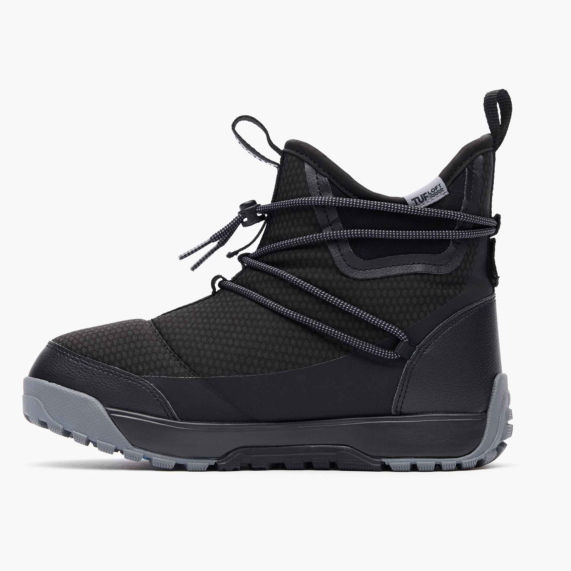 Black Women's Ice Nylon Ankle Deck Boot Instep View.
