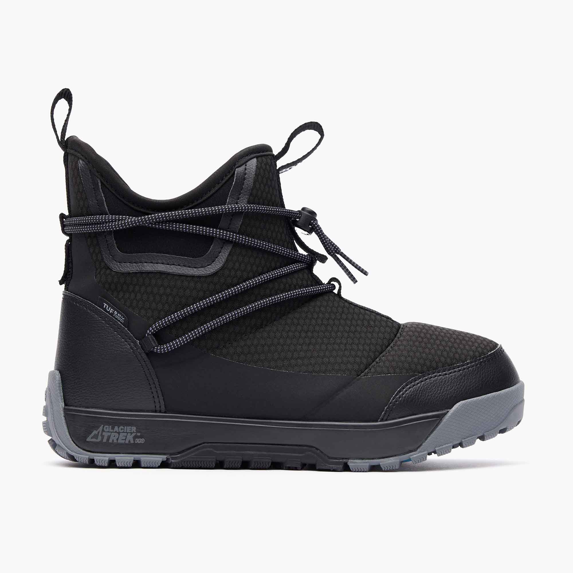 Black Women's Ice Nylon Ankle Deck Boot Profile.