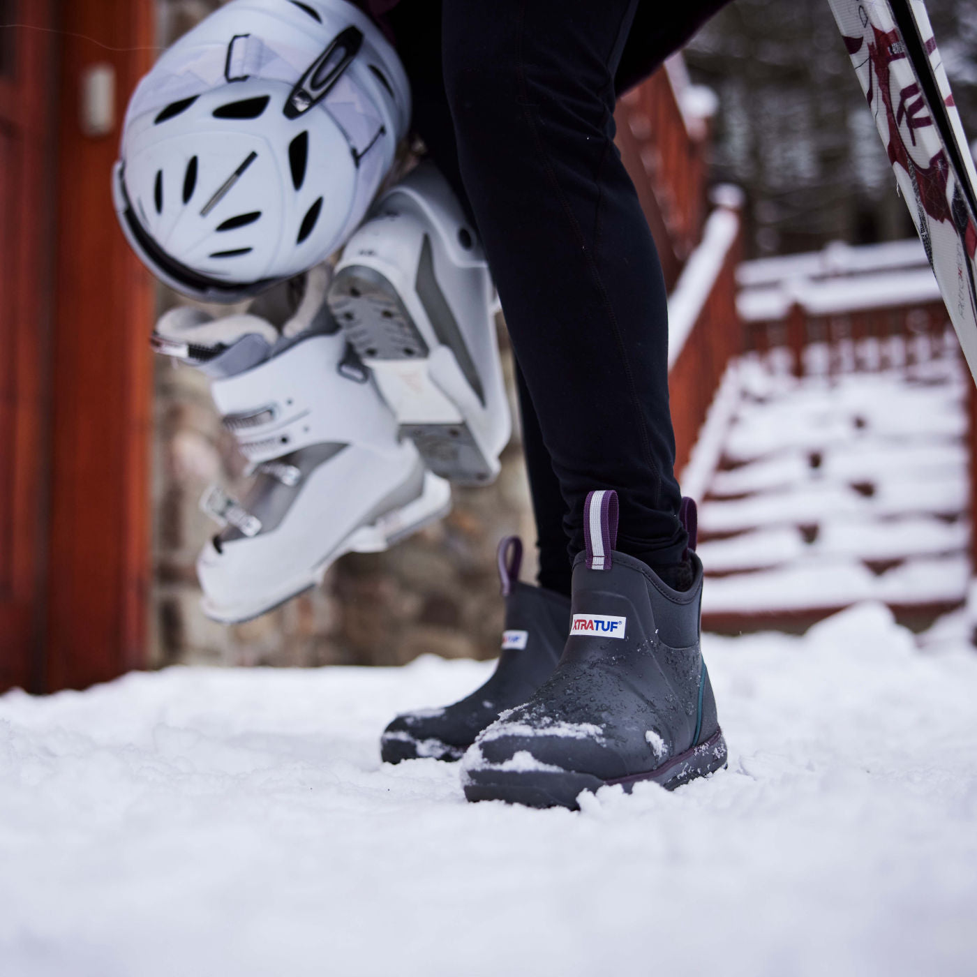 Grey Women's Ice Fleece Lined Ankle Deck Boot On-Foot View.