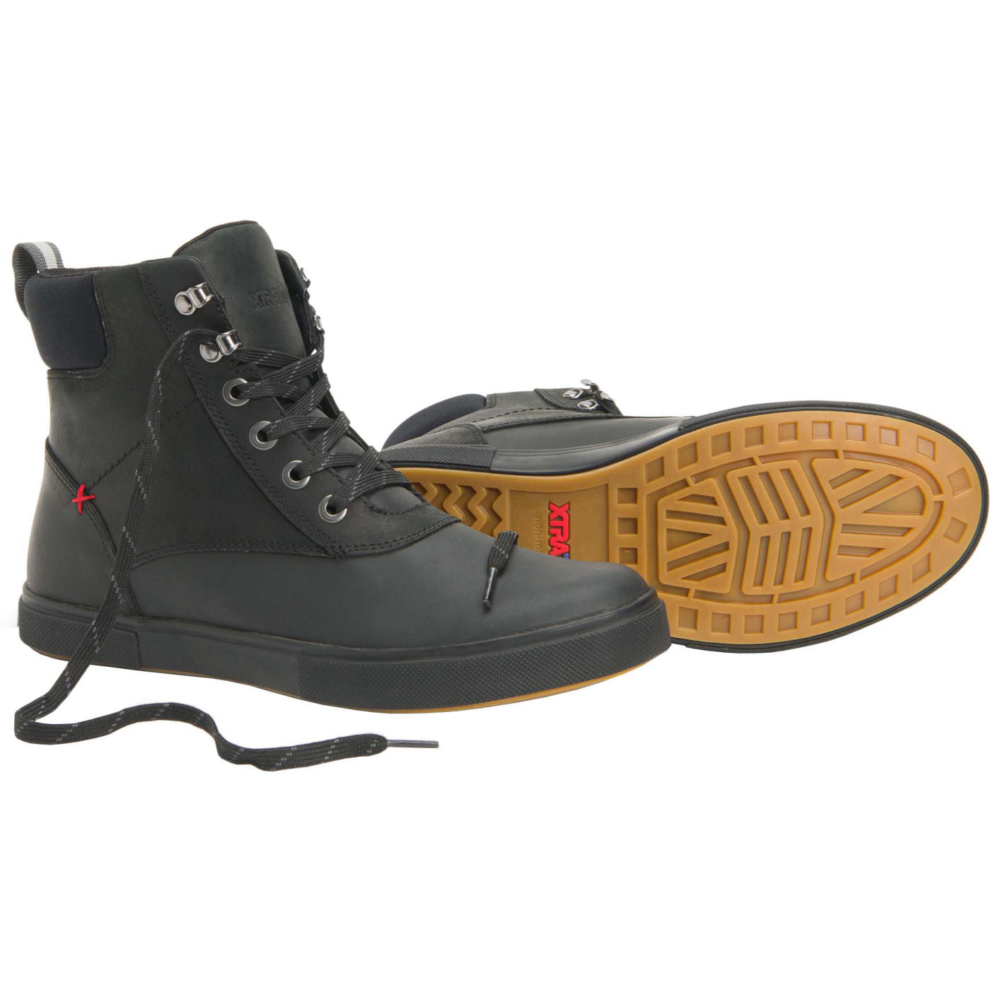 Black Men's Leather Lace Ankle Deck Boot Alternate View.