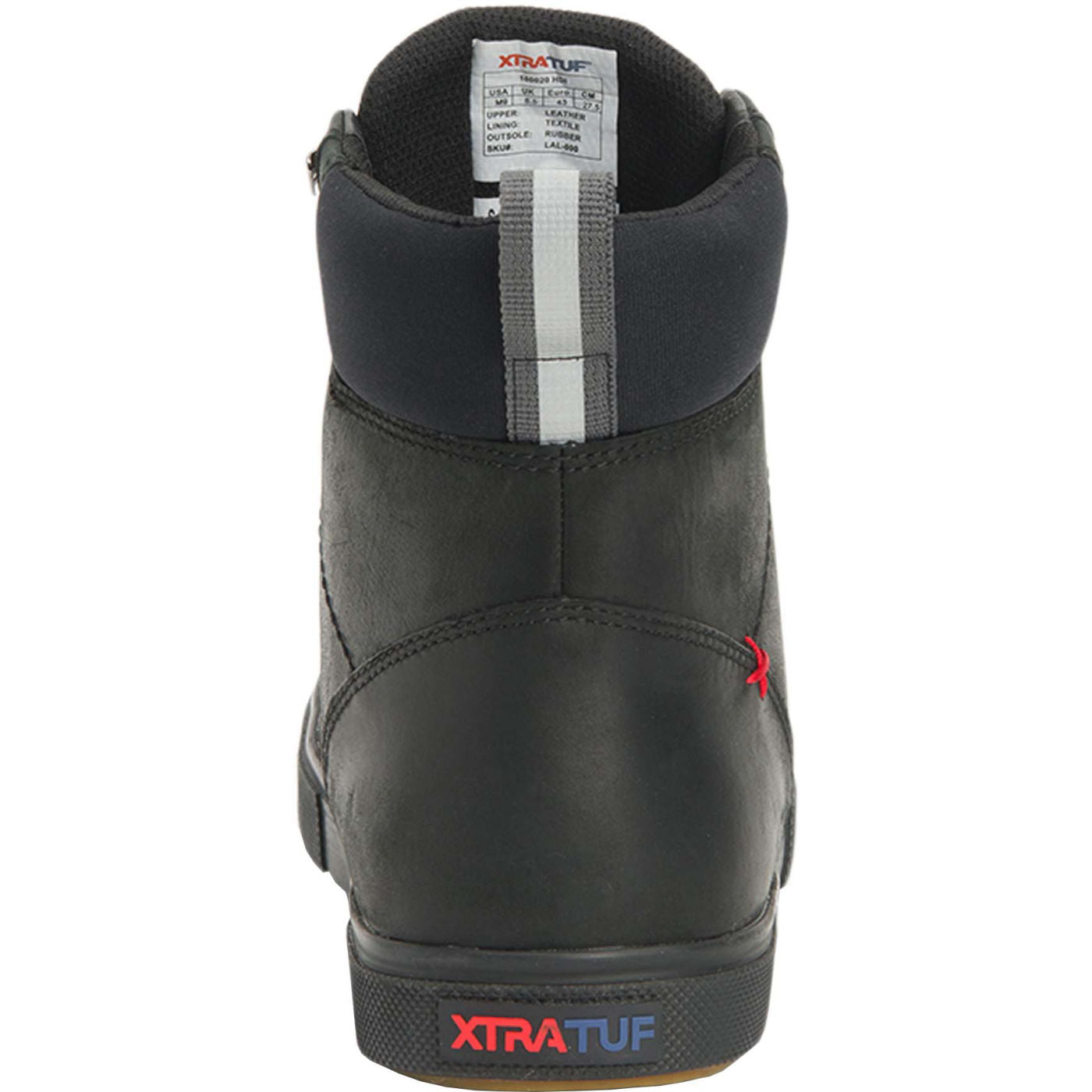 Black Men's Leather Lace Ankle Deck Boot Back View.
