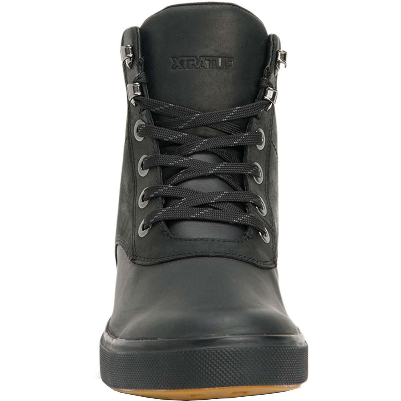 Black Men's Leather Lace Ankle Deck Boot Front.