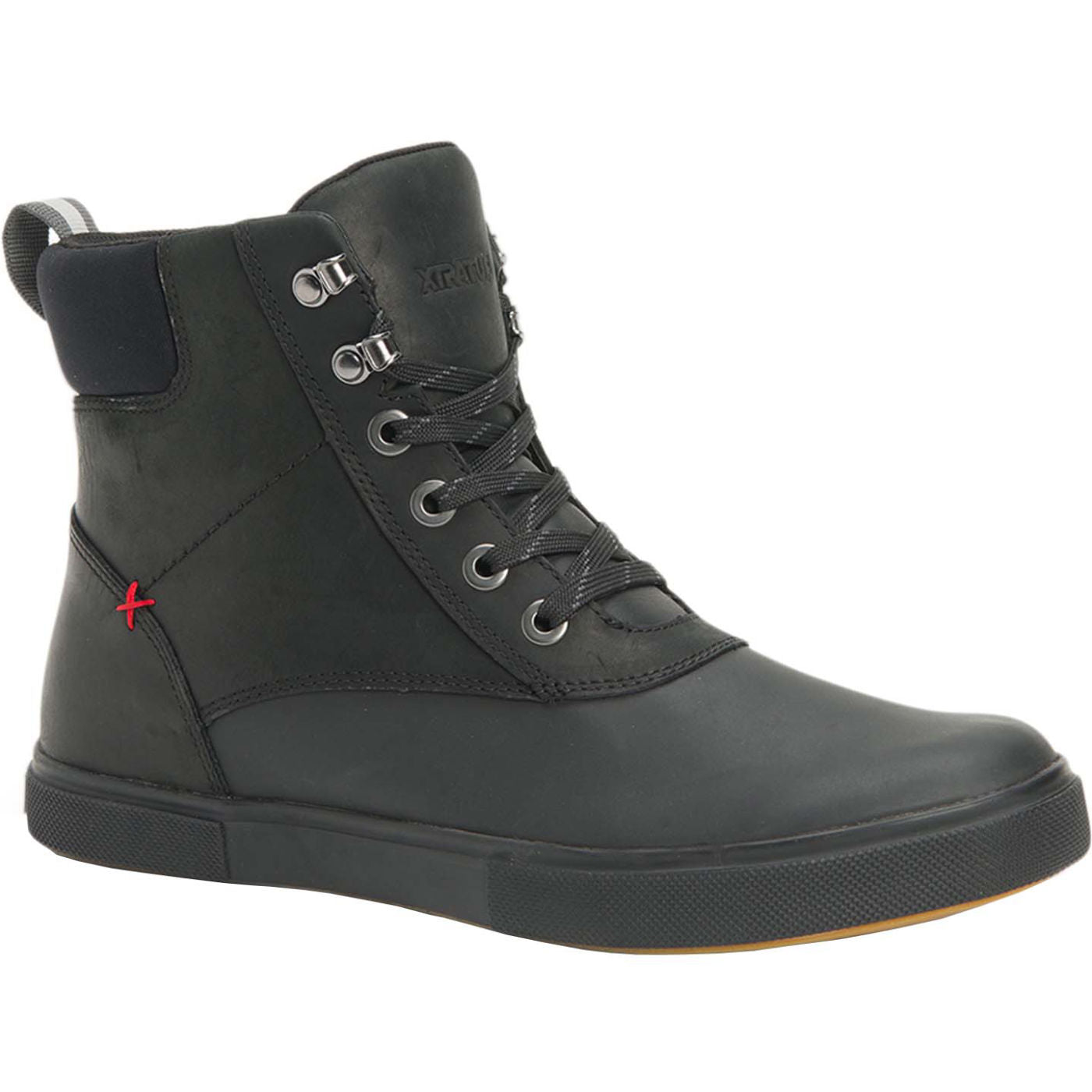 Black Men's Leather Lace Ankle Deck Boot Main View.