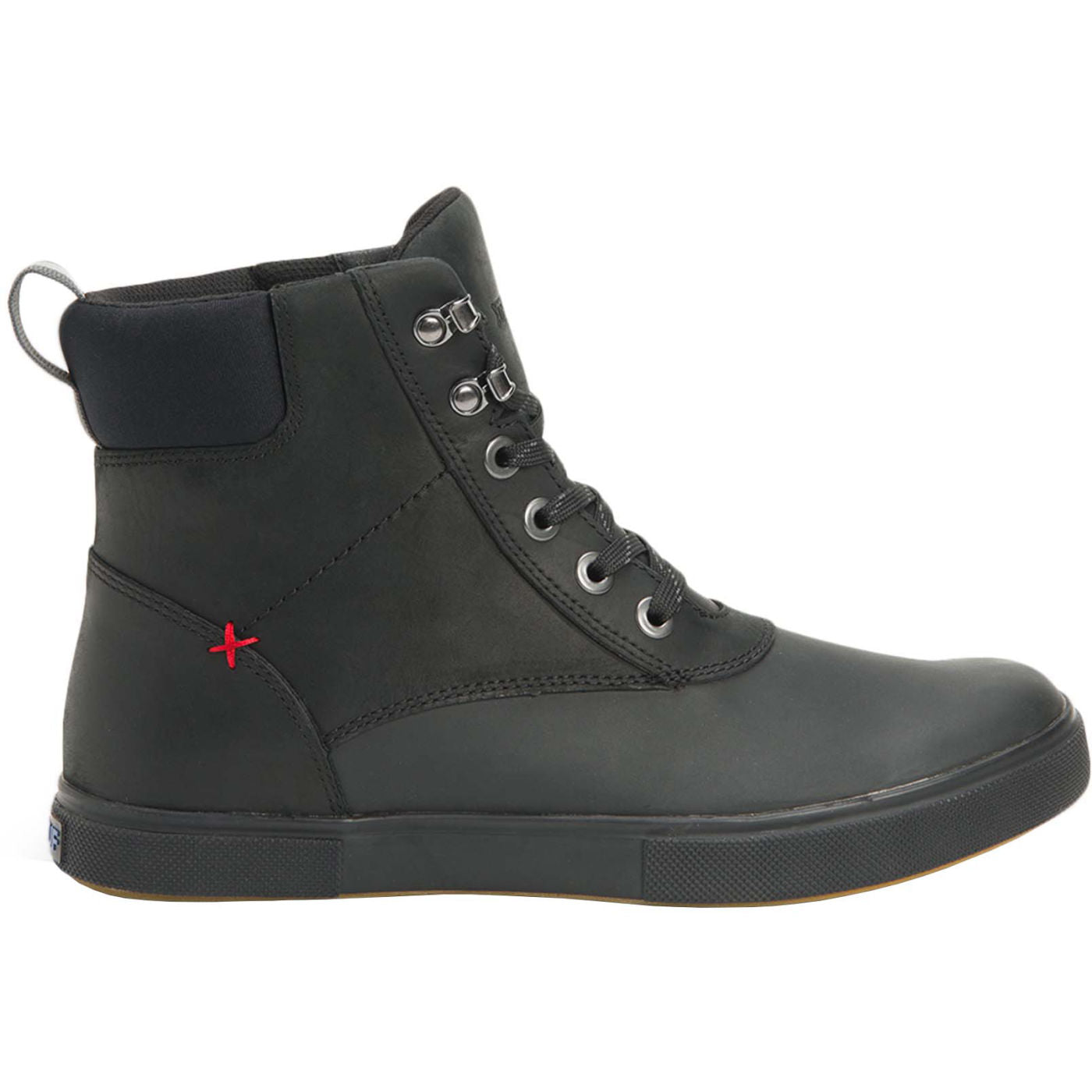 Black Men's Leather Lace Ankle Deck Boot Profile.
