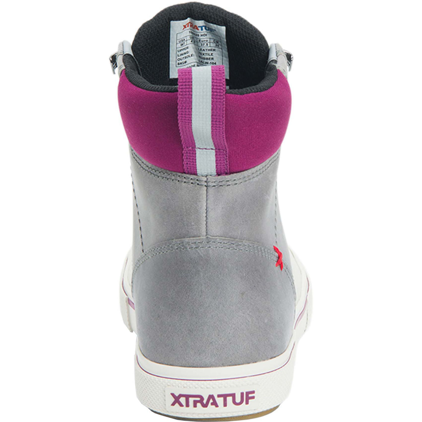 Grey Women's Leather Lace Ankle Deck Boot Back View.