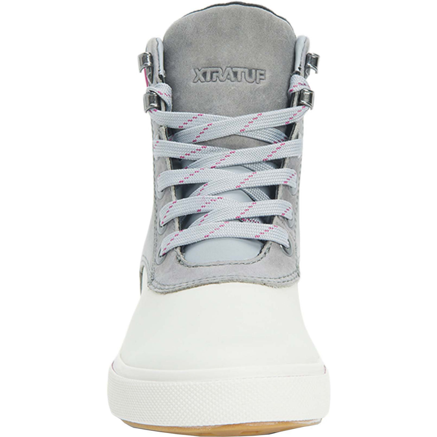 Grey Women's Leather Lace Ankle Deck Boot Front.