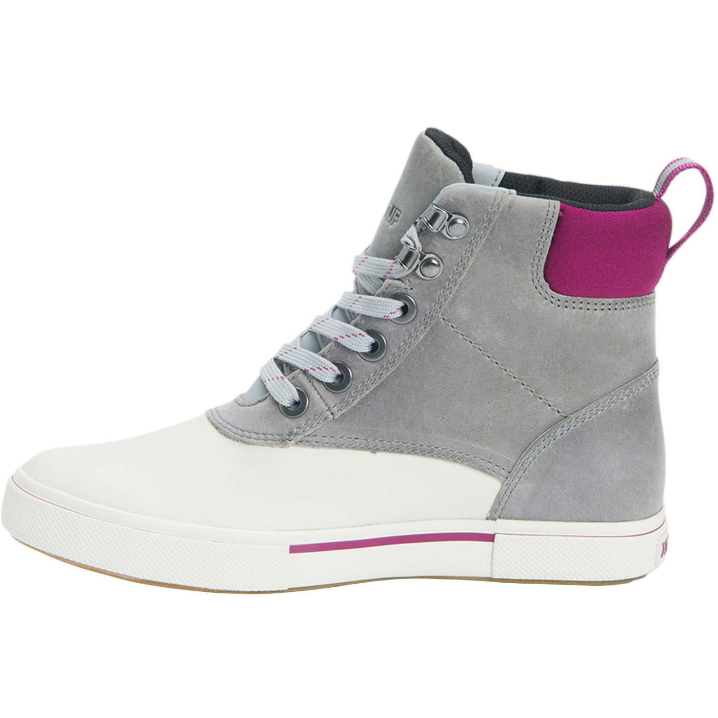 Grey Women's Leather Lace Ankle Deck Boot Instep View.