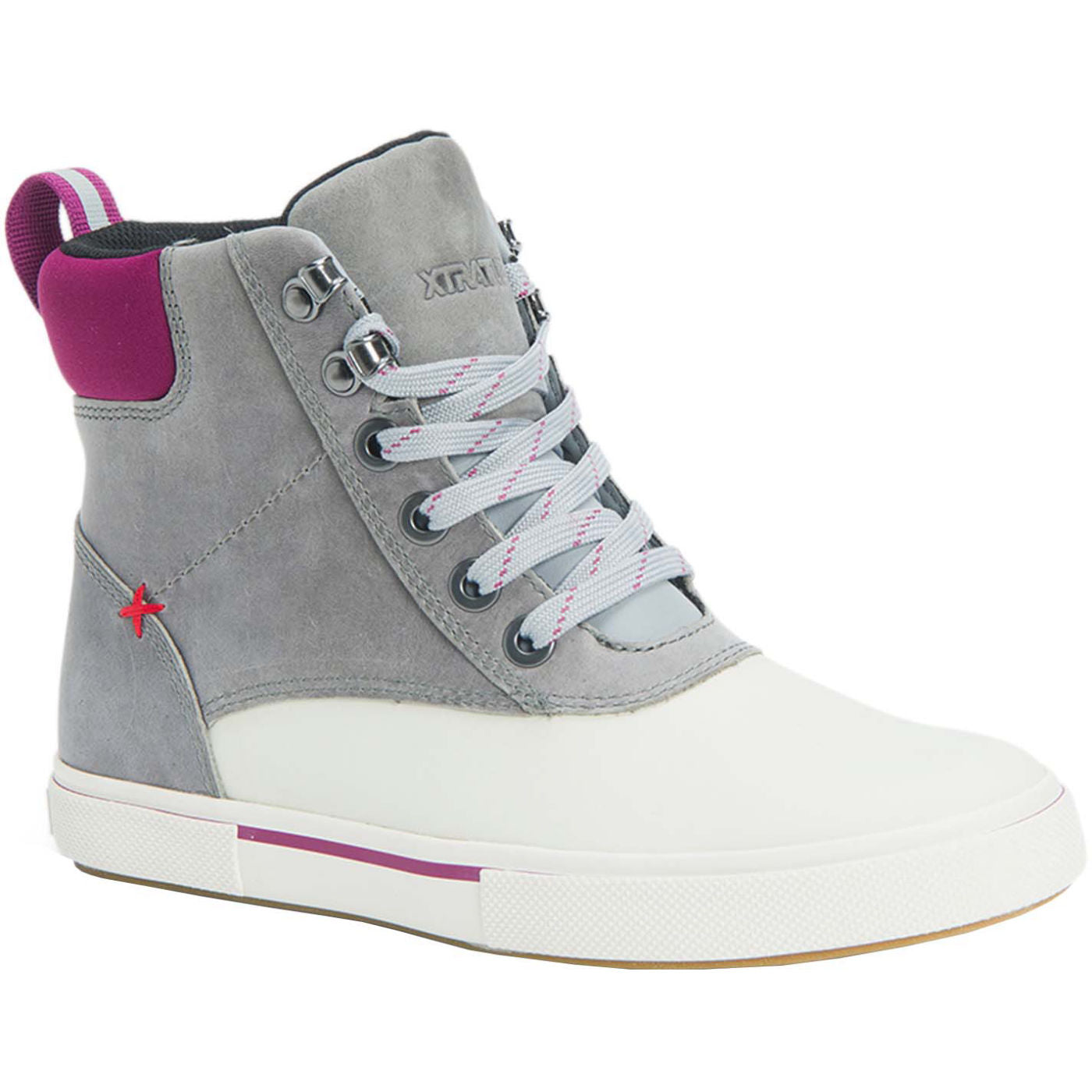Grey Women's Leather Lace Ankle Deck Boot Main View.
