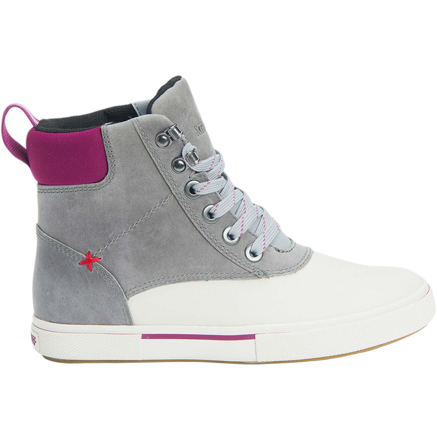 Grey Women's Leather Lace Ankle Deck Boot Profile.