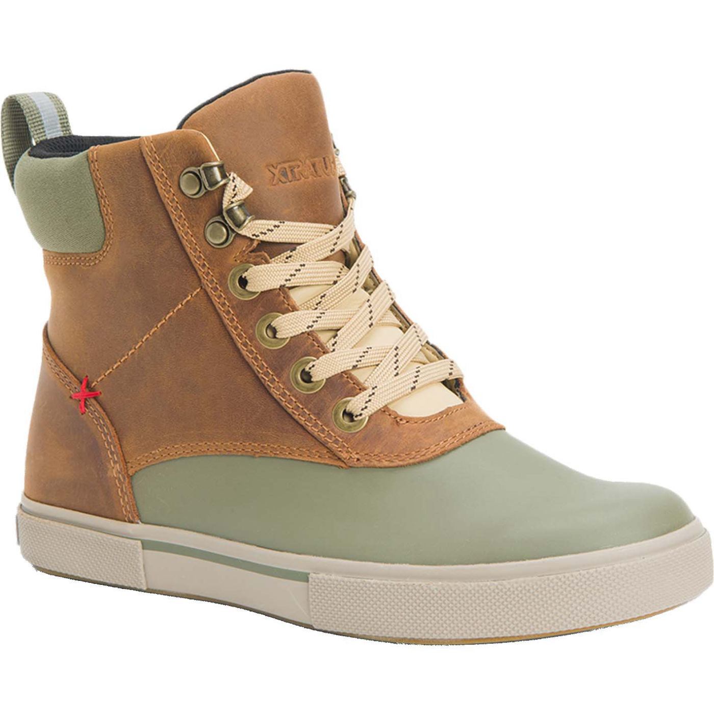 Green Women's Leather Lace Ankle Deck Boot Main View.
