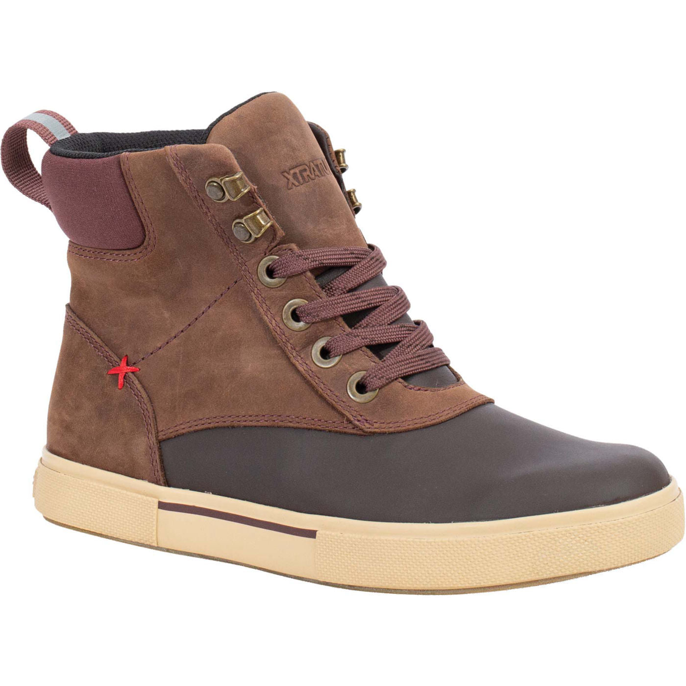 Brown Women's Leather Lace Ankle Deck Boot Main View.