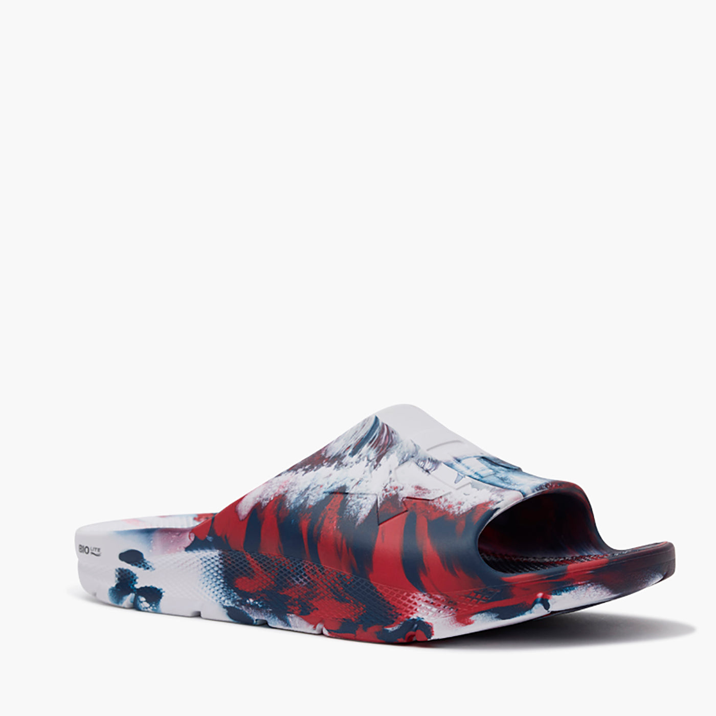 Red, White, and Blue Swirl Men's Après Fish Slide Alternate View.