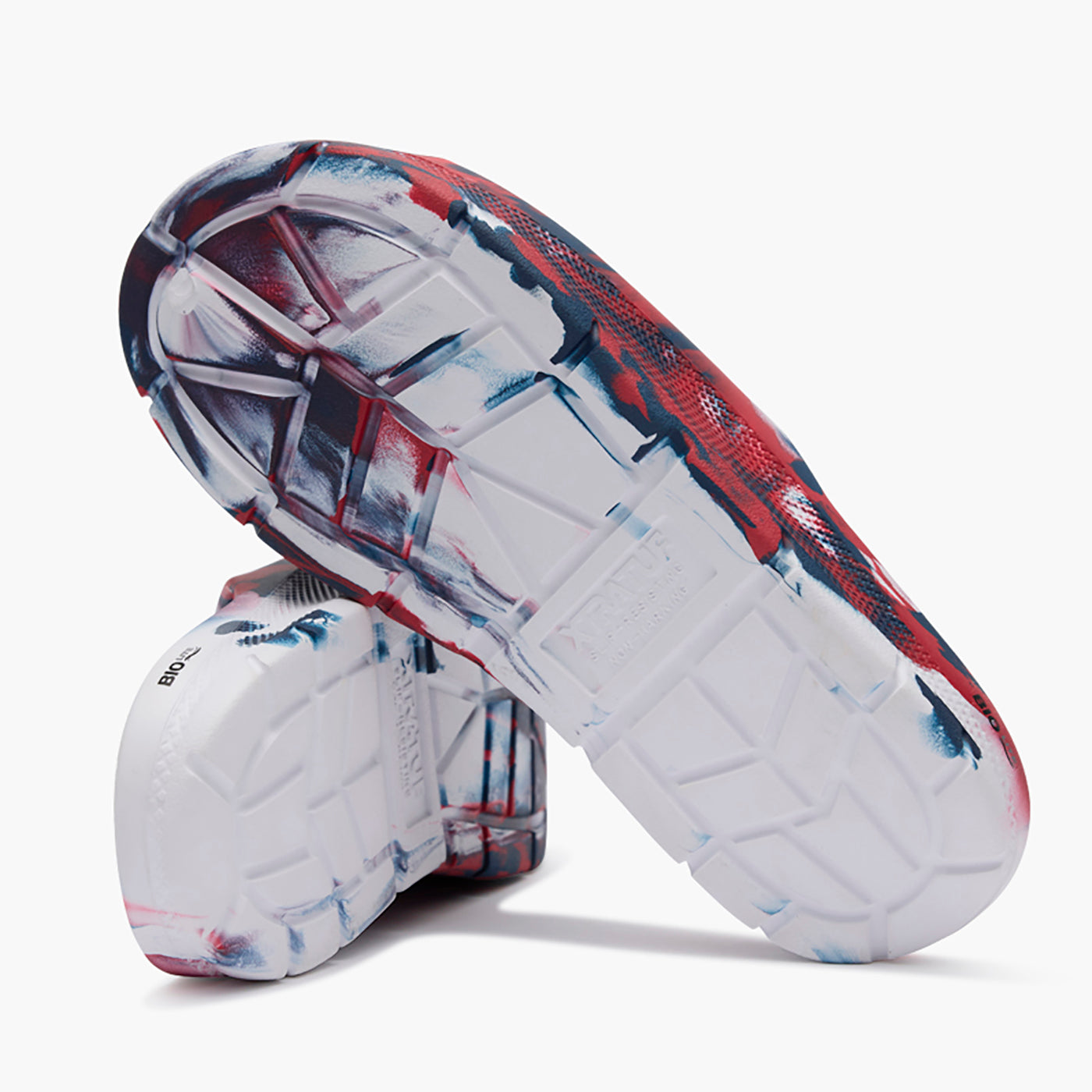 Red, White, and Blue Swirl Men's Après Fish Slide Outsole.