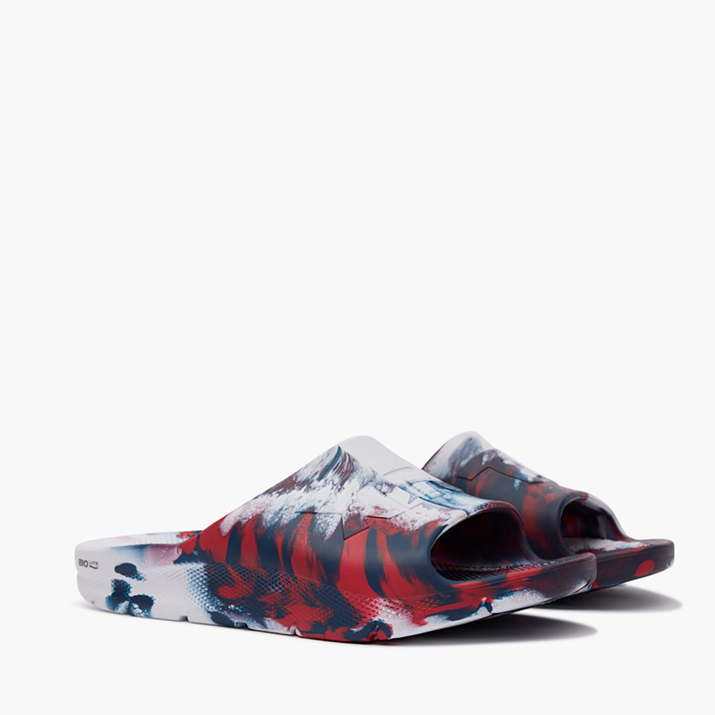 Red, White, and Blue Swirl Men's Après Fish Slide Pair 2.