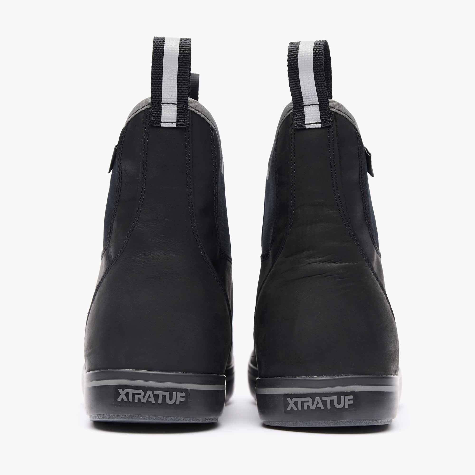 Gray Men's Leather Ankle Deck Boot Back View.