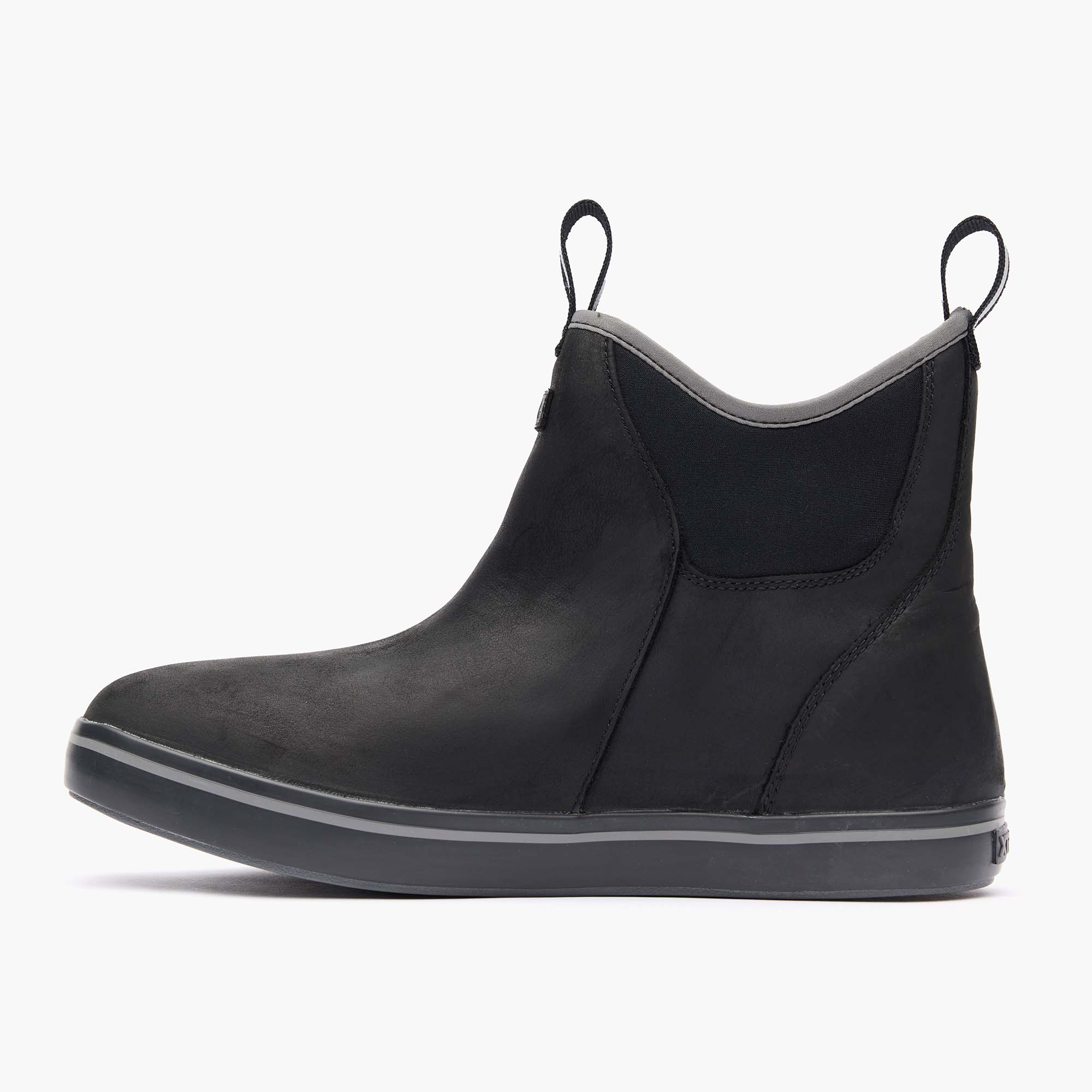 Gray Men's Leather Ankle Deck Boot Instep View.