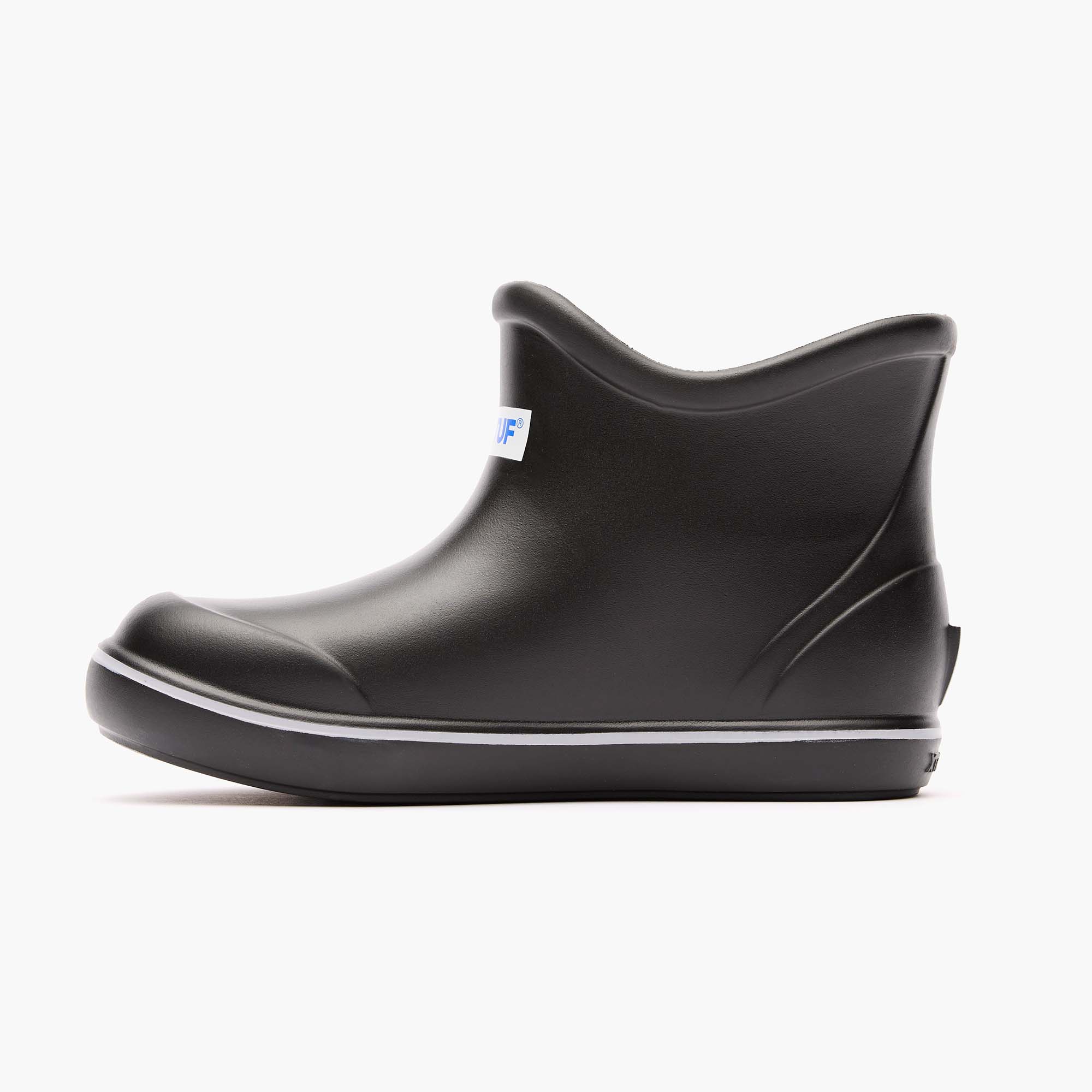 Black TUFS Big Kids Ankle Deck Boot Instep View.