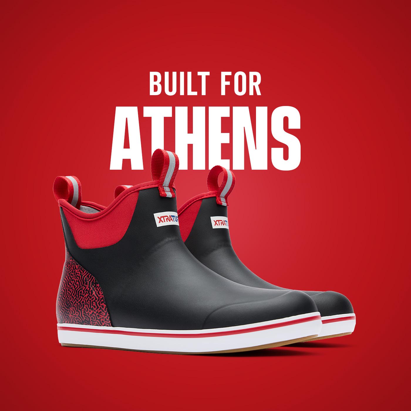 Black and Red Men's Tailgate Ankle Deck Boot Alternate View.