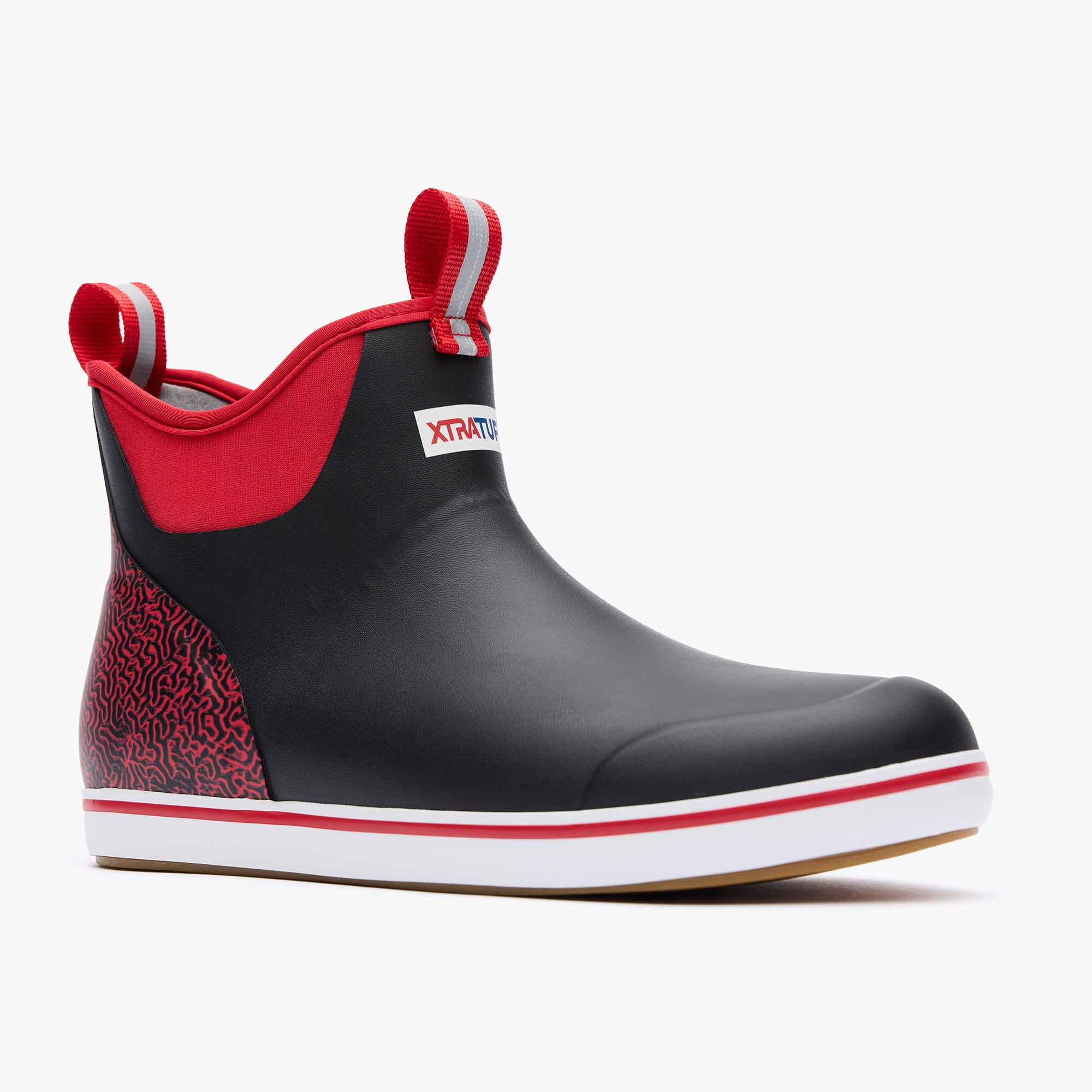 Black and Red Men's Tailgate Ankle Deck Boot Main View.