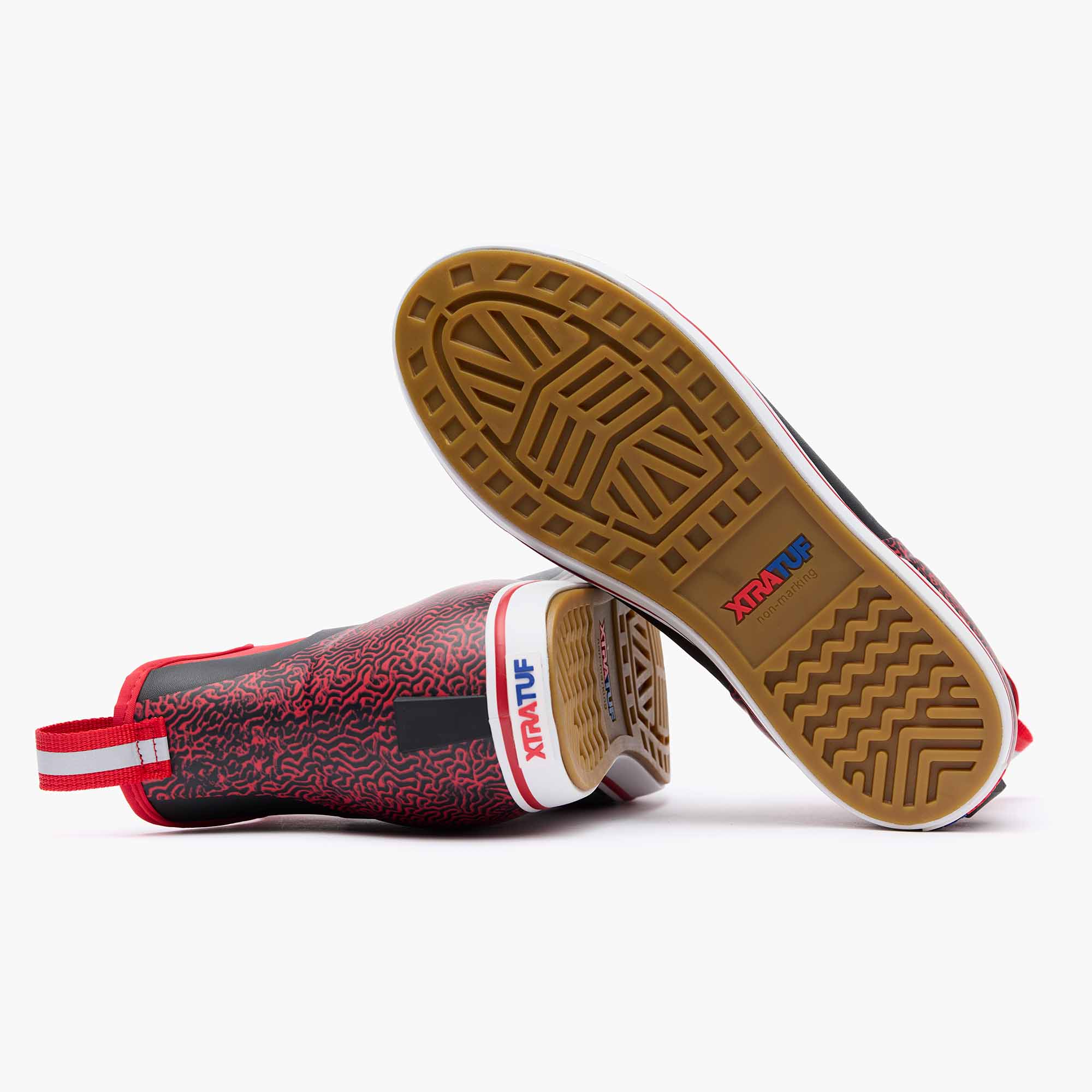 Black and Red Men's Tailgate Ankle Deck Boot Outsole.