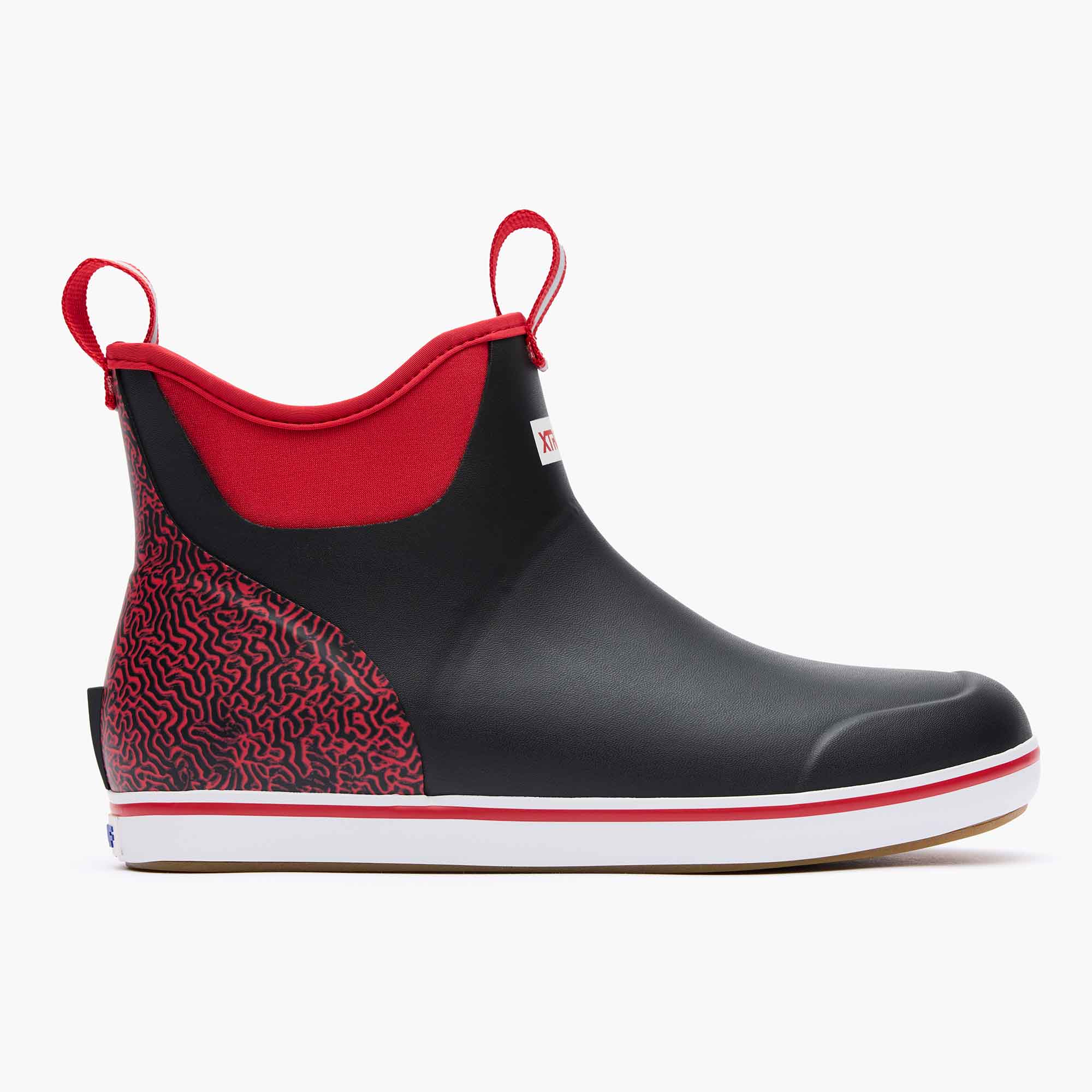 Black and Red Men's Tailgate Ankle Deck Boot Profile.