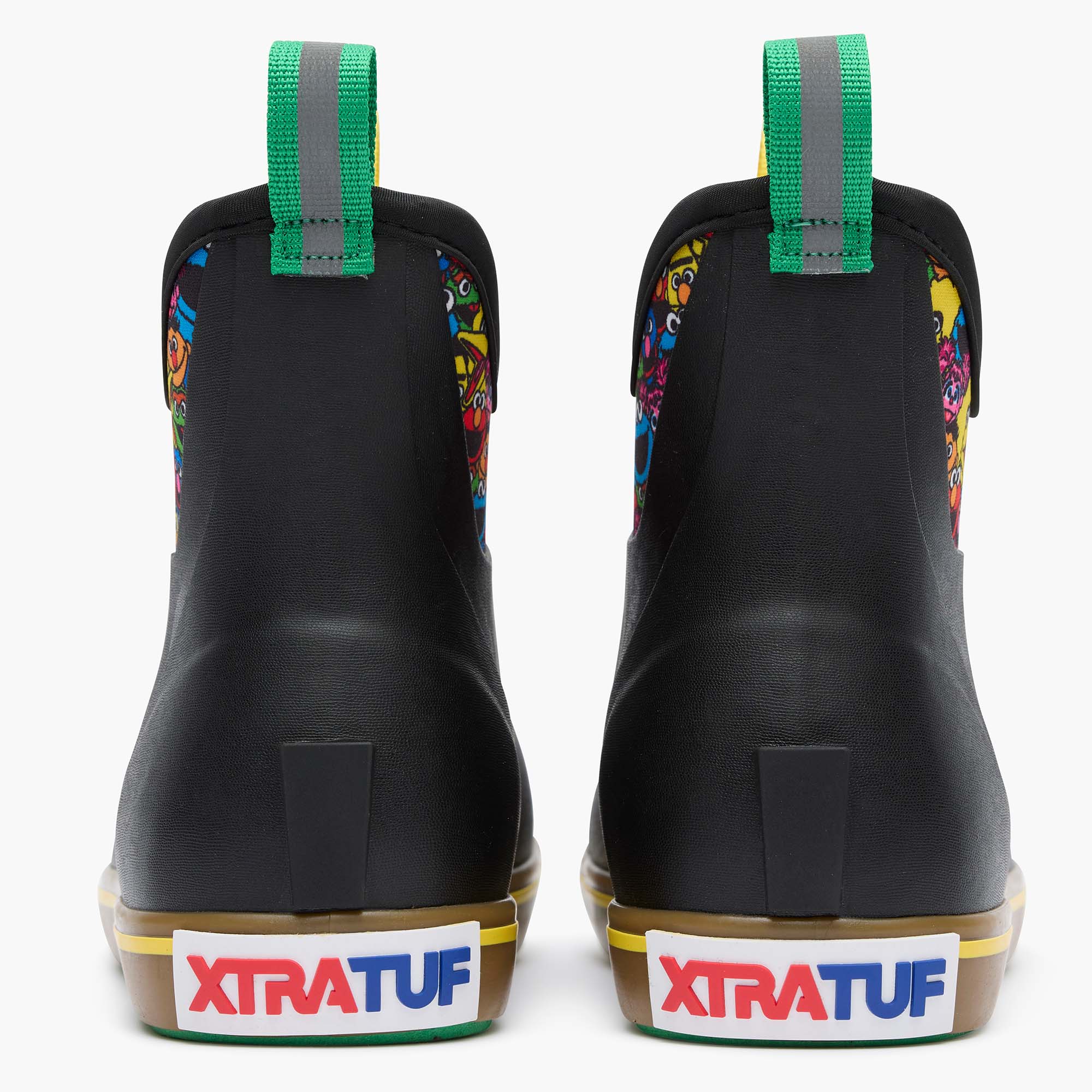 Black Multi Sesame Street Men’s Ankle Deck Boot Back View.