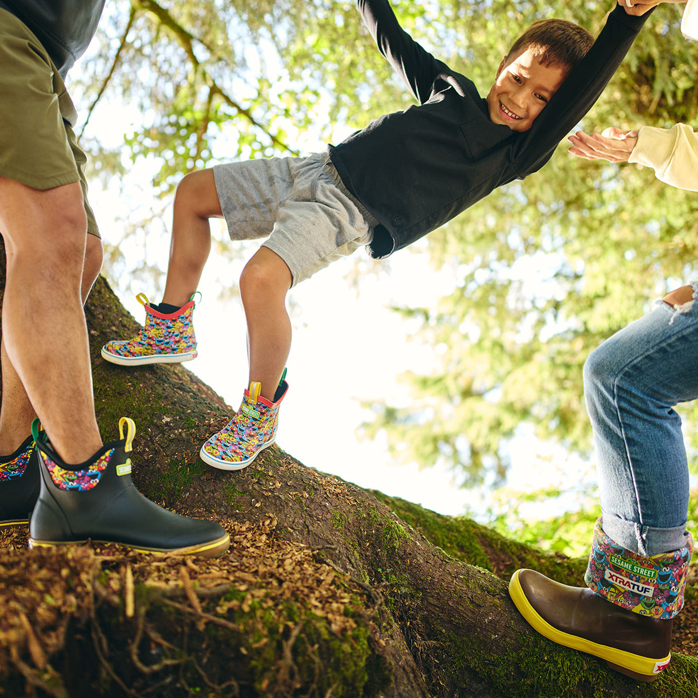 Black Multi Sesame Street Men’s Ankle Deck Boot On-Foot View.