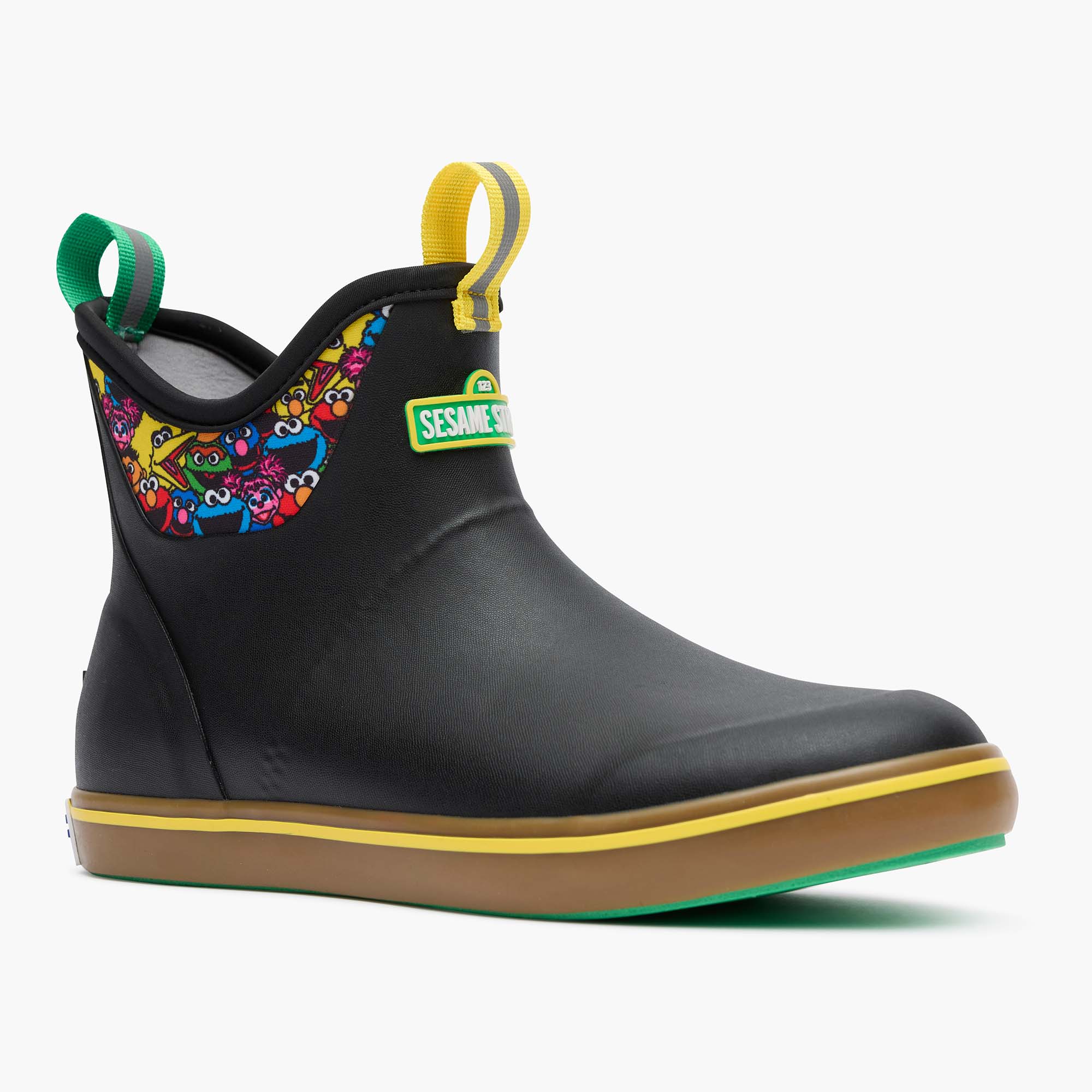 Black Multi Sesame Street Men’s Ankle Deck Boot Main View.
