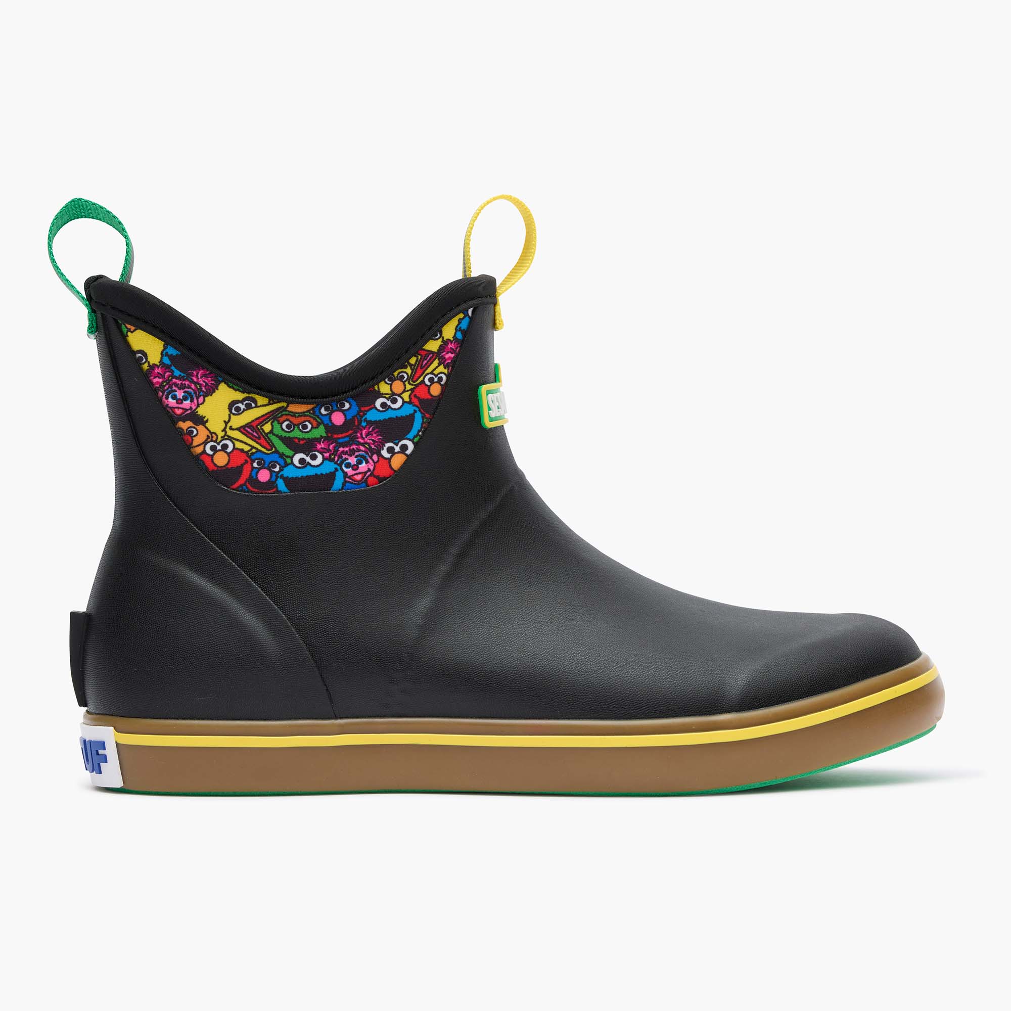 Black Multi Sesame Street Men’s Ankle Deck Boot Profile.