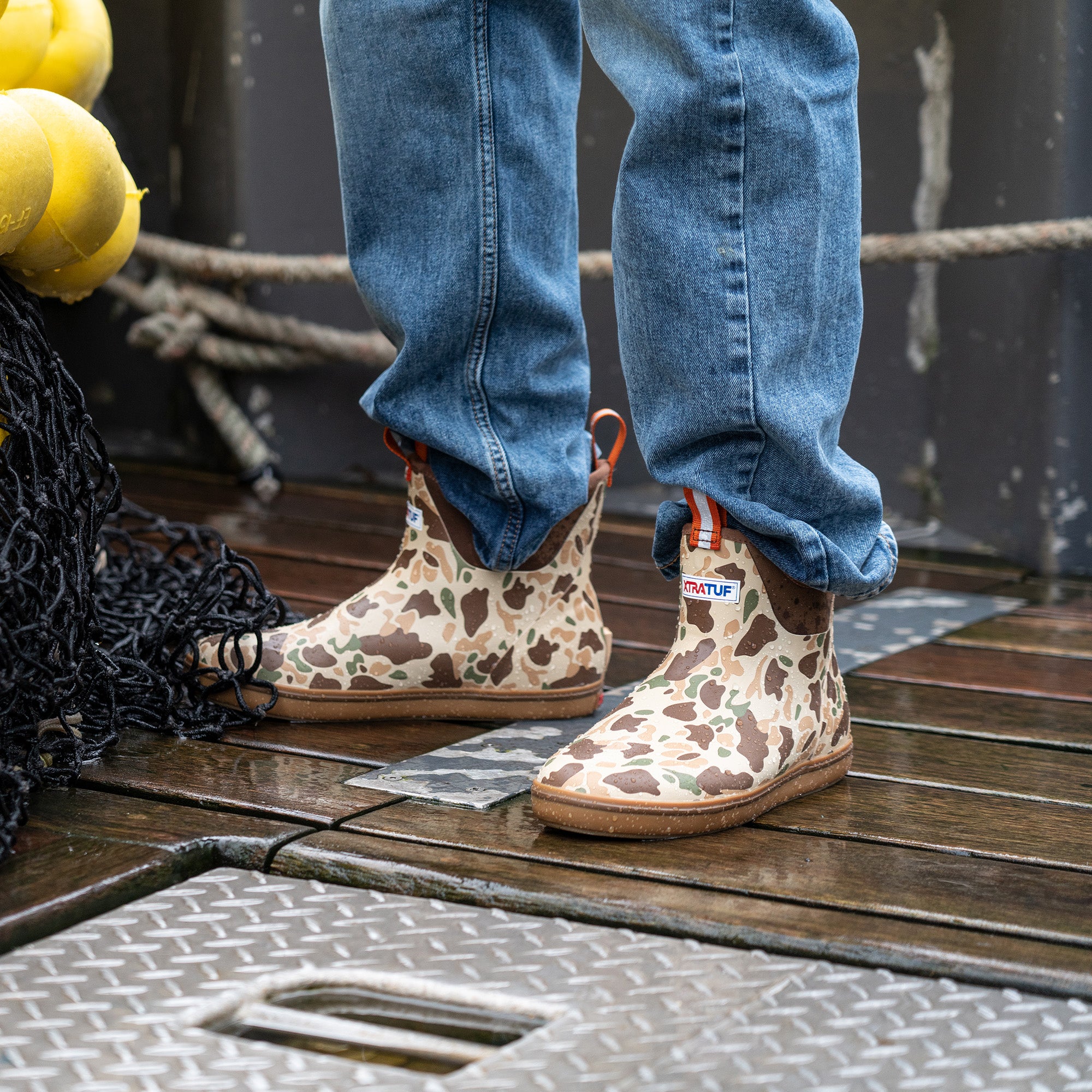 Duck Camo Men's Duck Camo Ankle Deck Boot On-Foot View.