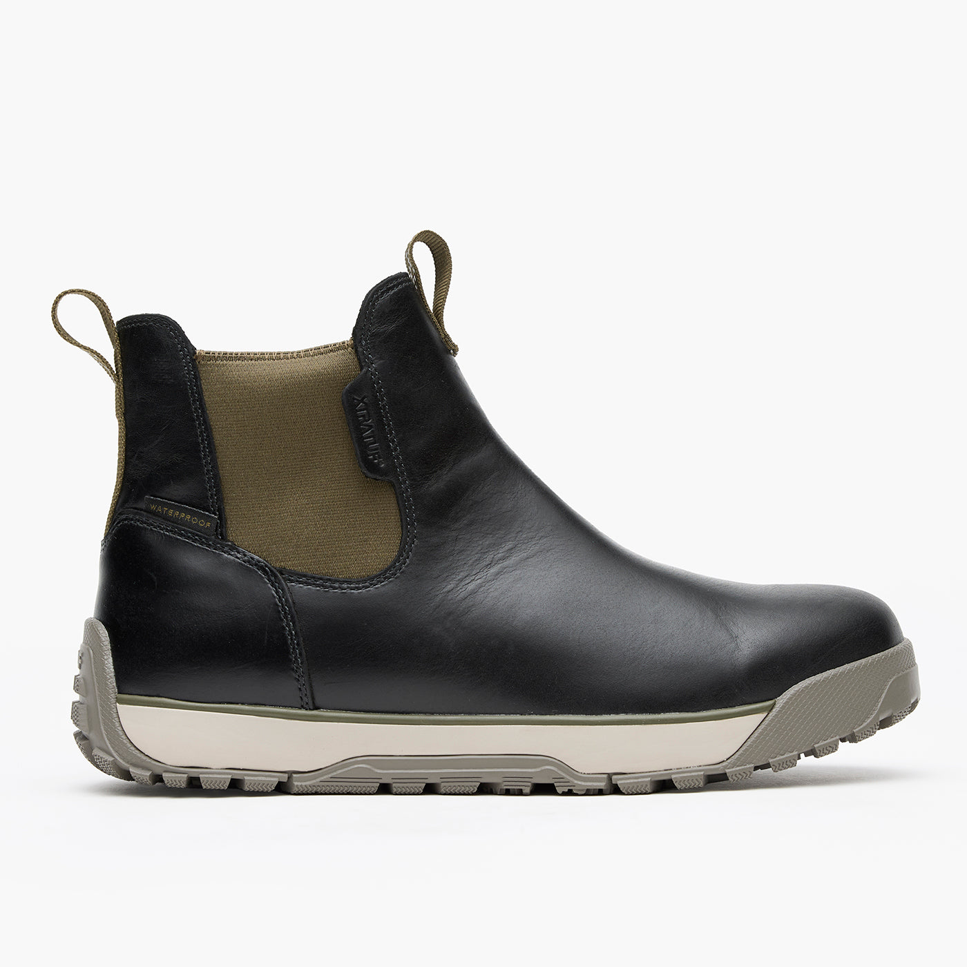 Pirate Black Men's Waterproof Leather Ankle Deck Boot Profile.