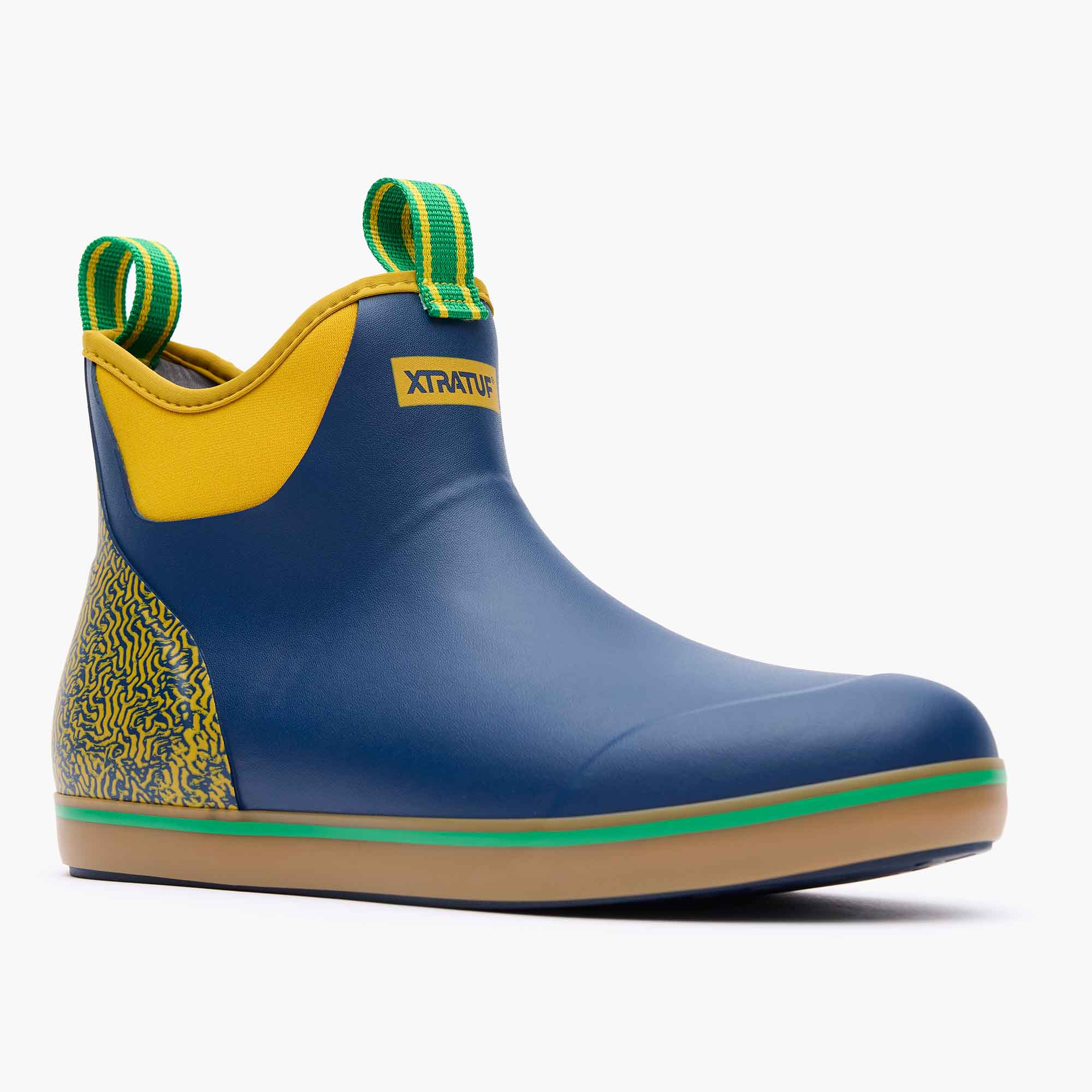 Navy Yellow Men's Tailgate Ankle Deck Boot Main View.