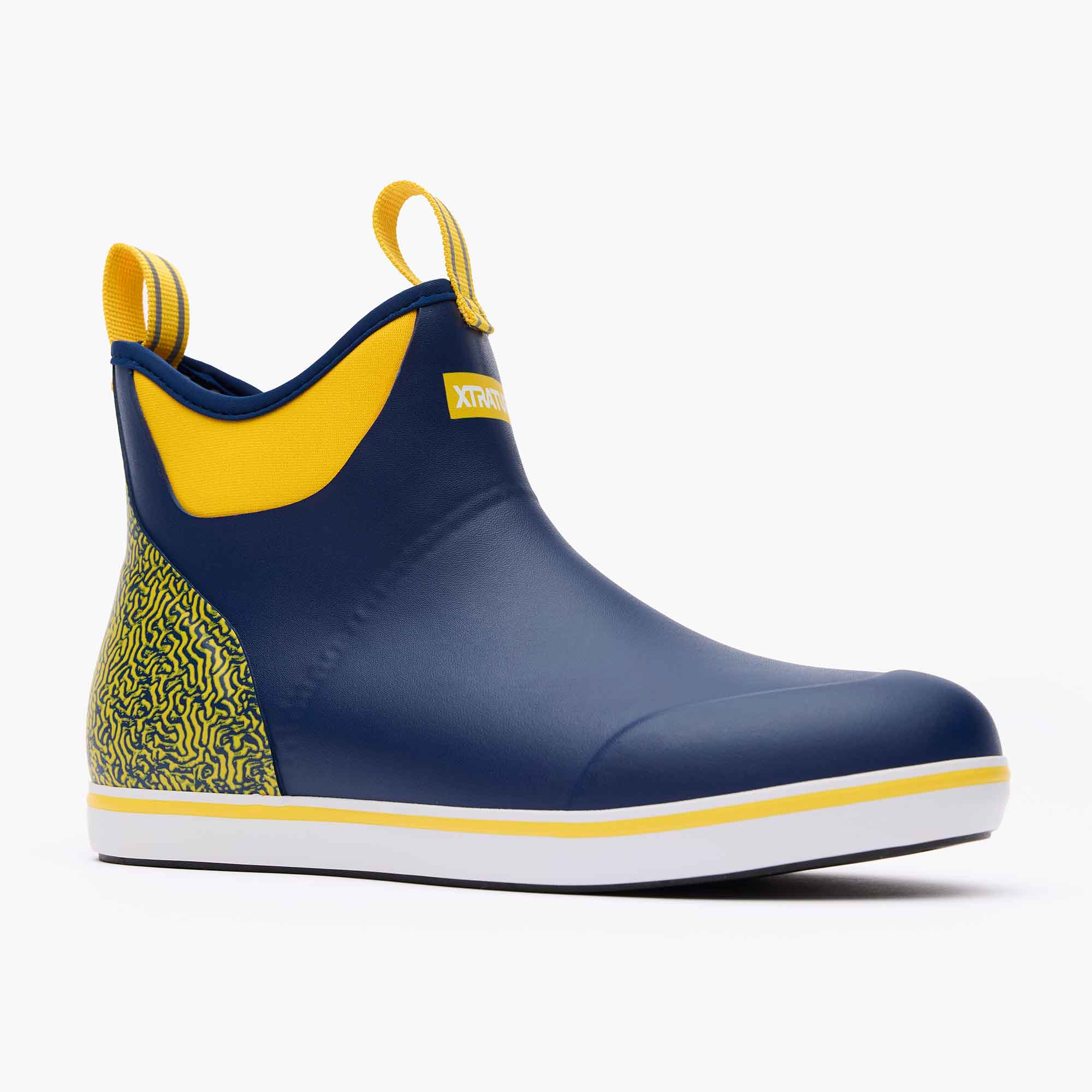 Blue Navy Yellow Men's Tailgate Ankle Deck Boot Main View.