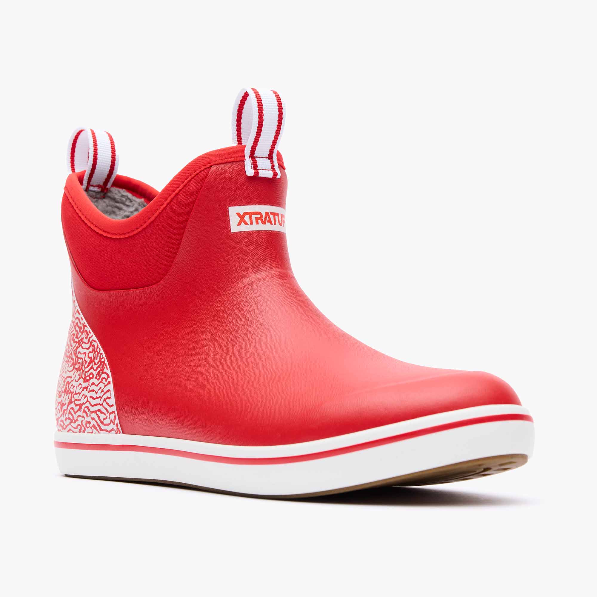 Red and White Men's Tailgate Ankle Deck Boot Main View.