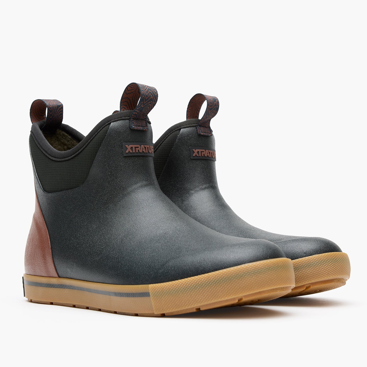Black Men's Camp Fleece Lined Ankle Deck Boot Pair View.