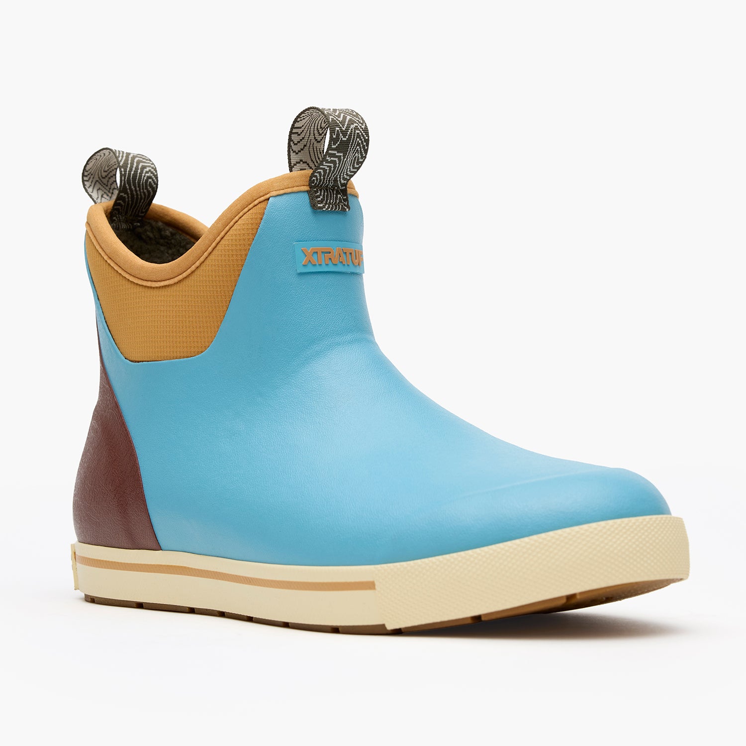 Retro Blue / Oak Buff Men's Camp Fleece Lined Ankle Deck Boot Main View.