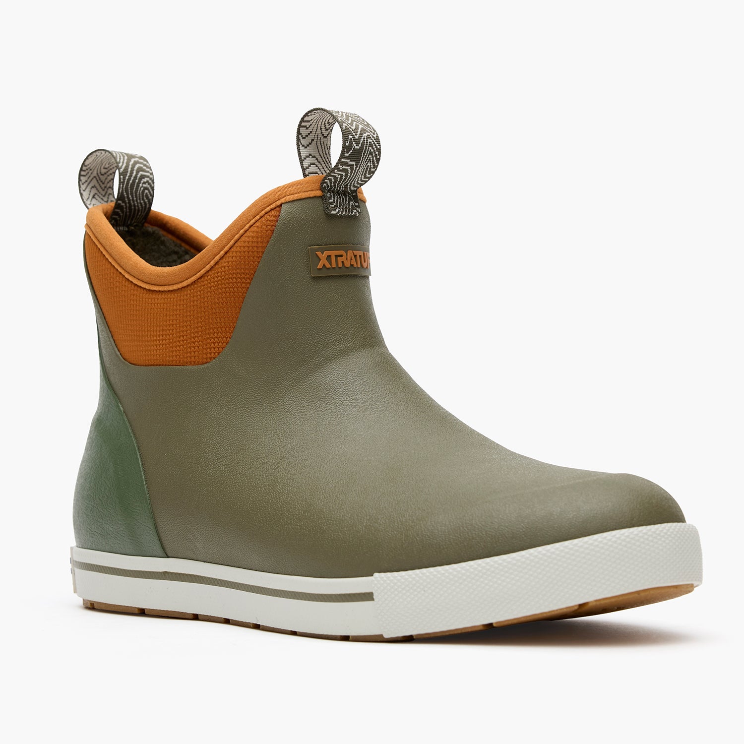 Dark Olive / Spice Men's Camp Fleece Lined Ankle Deck Boot Main View.