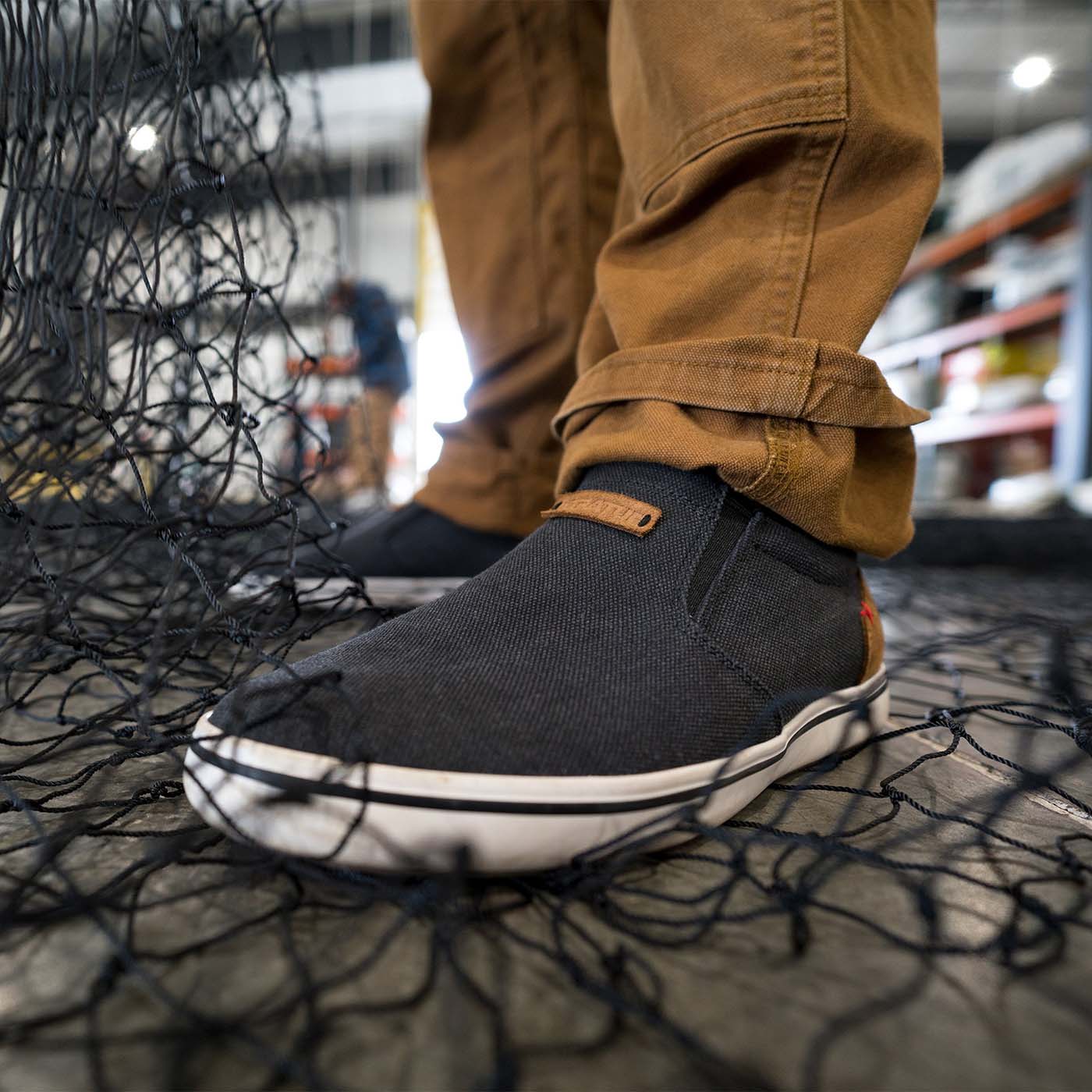 Black Men's Canvas Sharkbyte Deck Shoe On-Foot View.