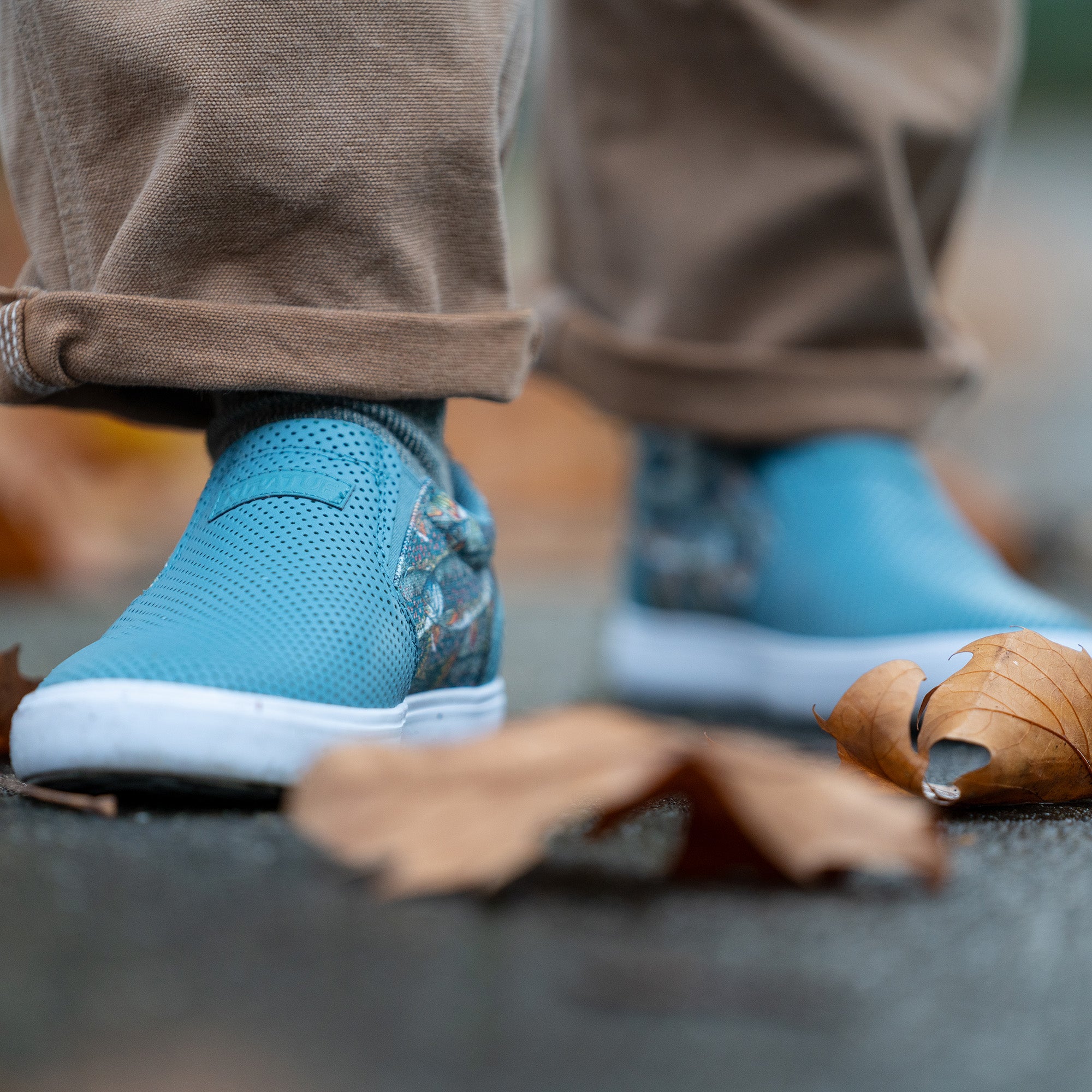 Blue Women's Fishe®Wear Leather Sharkbyte Deck Shoe On-Foot View.