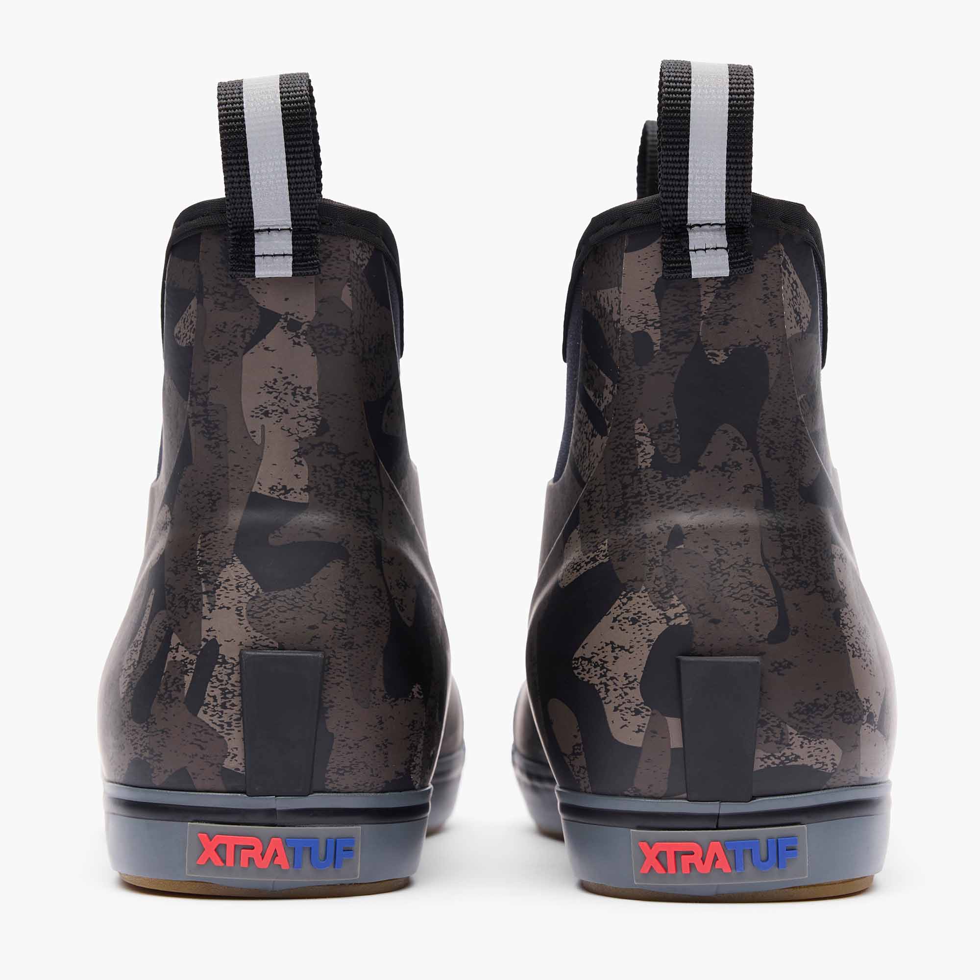 Camouflage Women's Black Camo Ankle Deck Boot Back View.