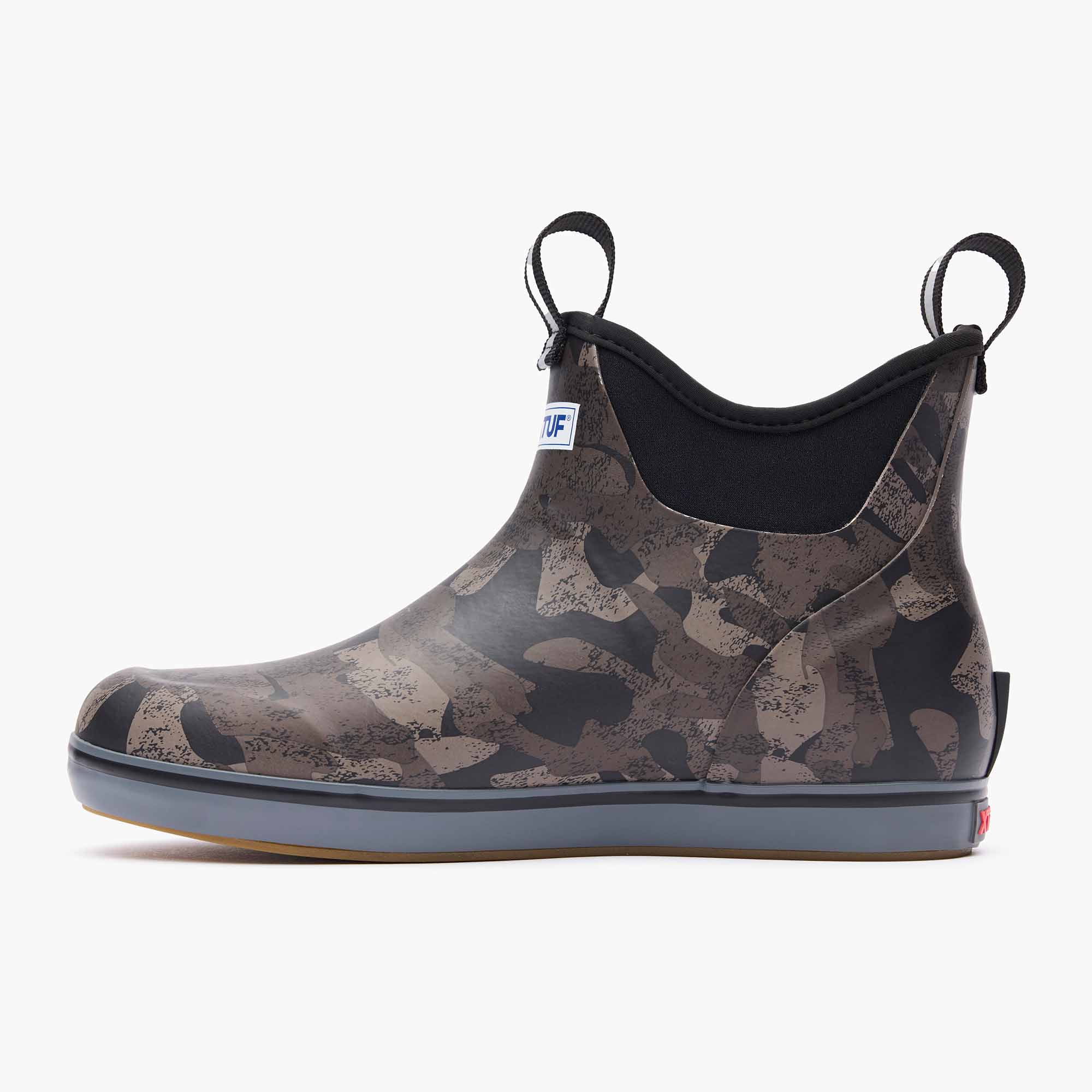 Camouflage Women's Black Camo Ankle Deck Boot Instep View.