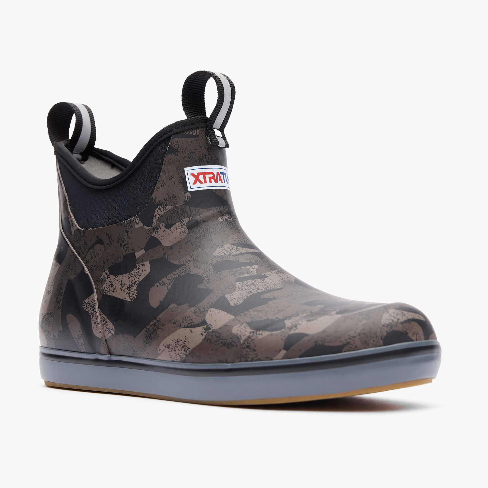 Camouflage Women's Black Camo Ankle Deck Boot Main View.