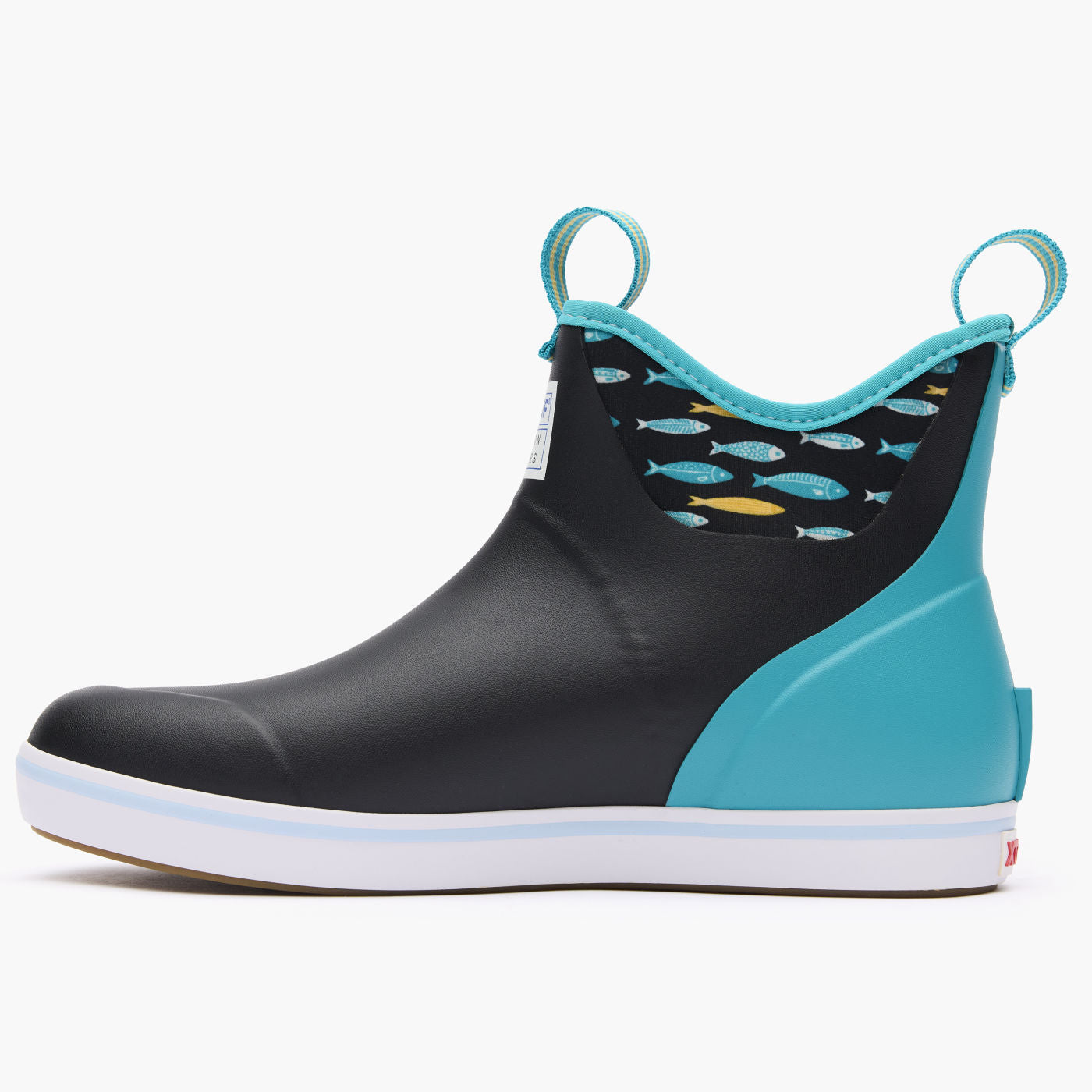 Black Women's Salmon Sisters Ankle Deck Boot Instep View.